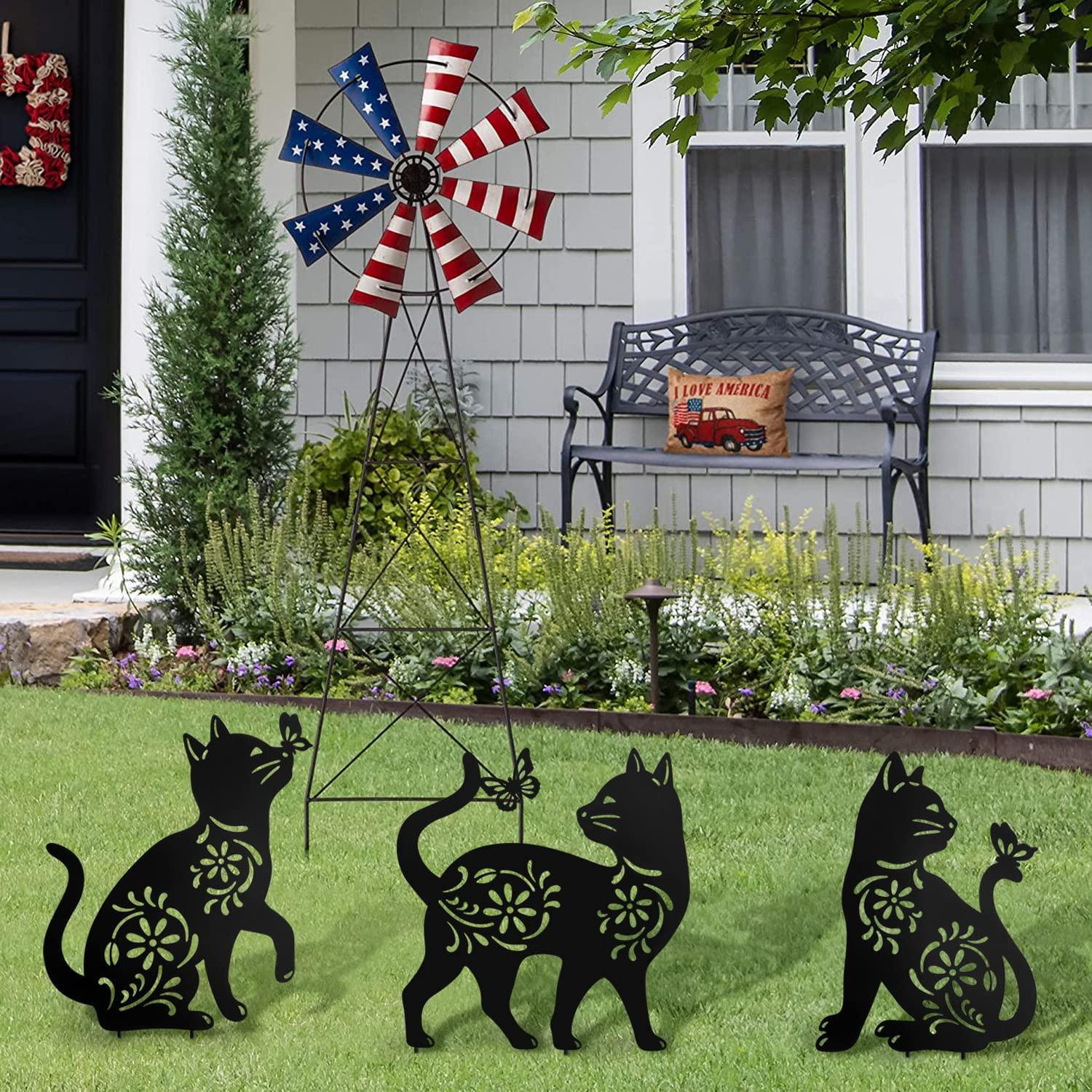 Garden Decor - Set of 3 Decorative Garden Stakes Black Cat Silhouette Stake for Yard, Spring Decor Lawn Decorations