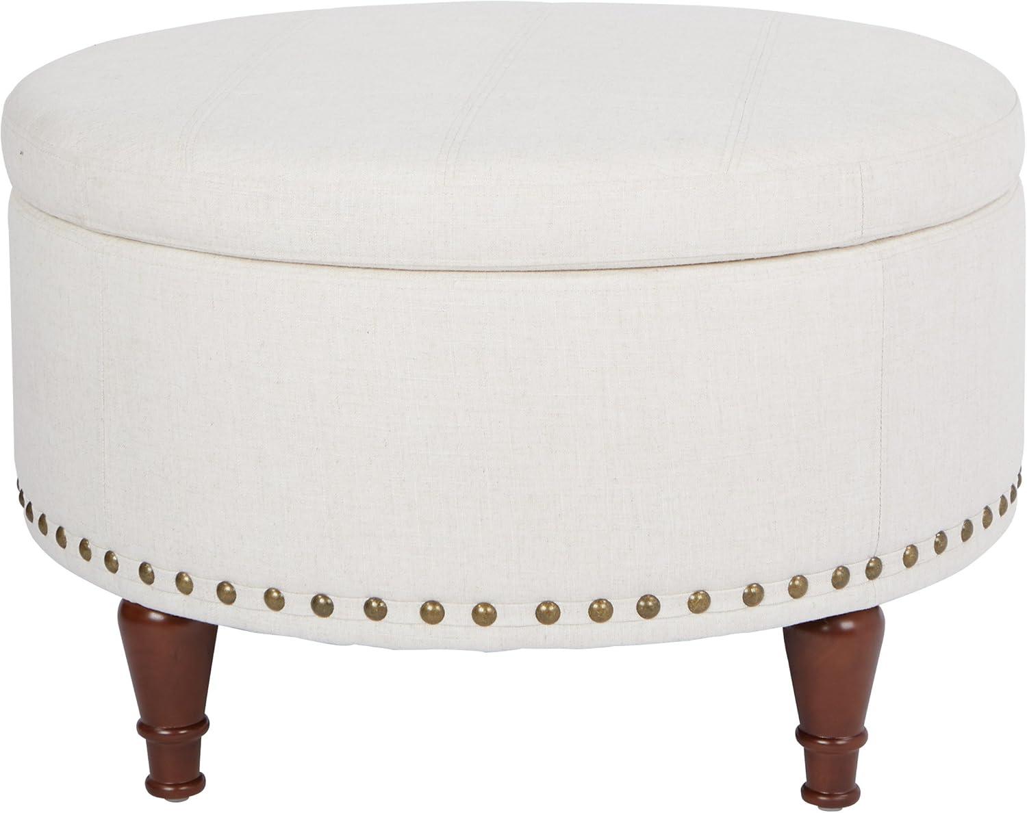 OSP Home Furnishings Alloway Storage Ottoman in Espresso Faux Leather with Antique Bronze Nailheads
