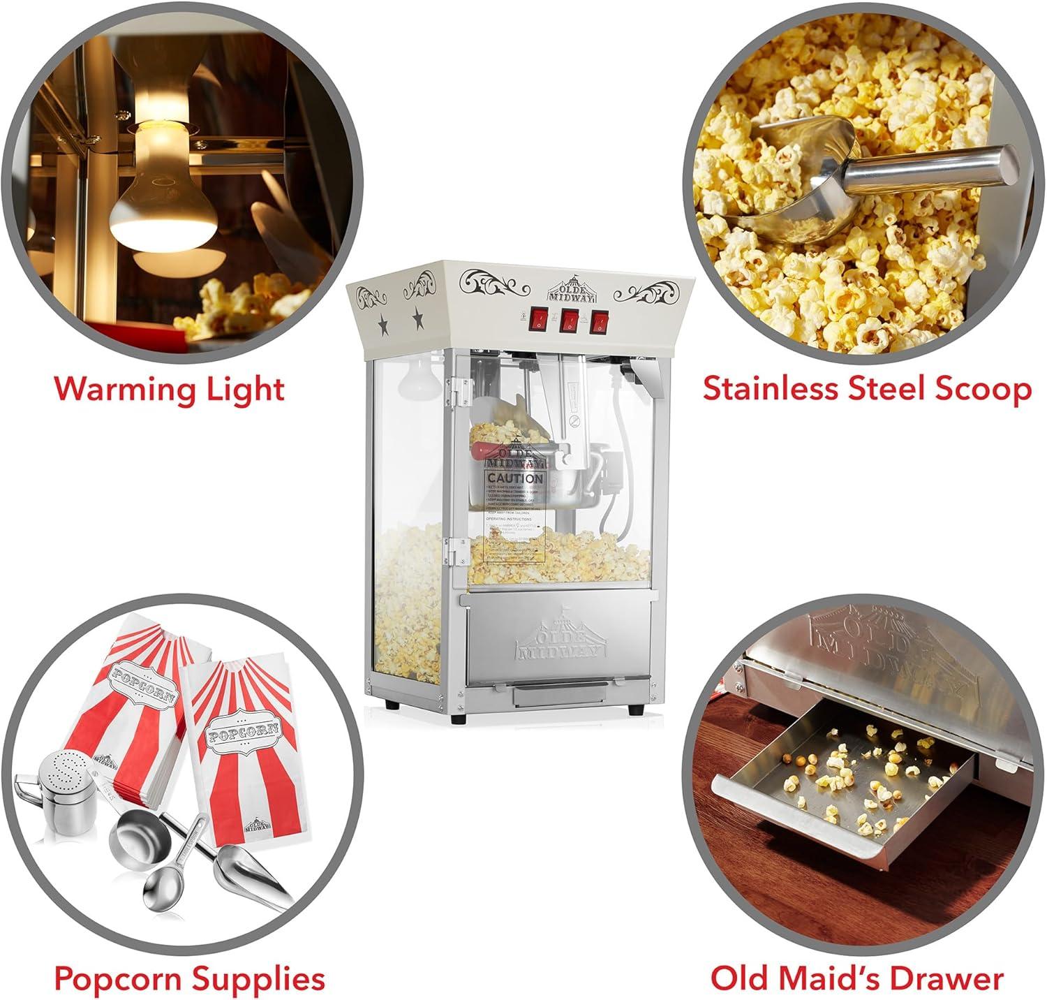 Olde Midway Movie Theater-Style Countertop Popcorn Machine Popper with 8 oz Kettle