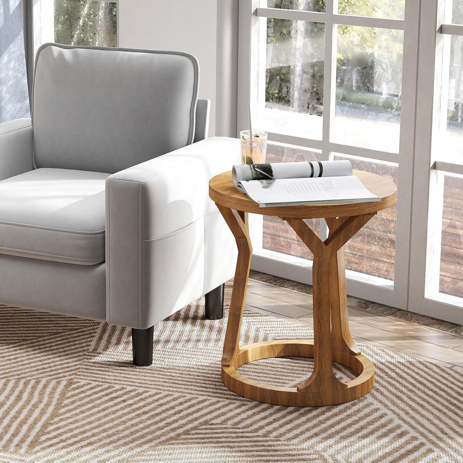 Kinbor Accent Wood Farmhouse End Table Side Tables Nightstand Natural Tray Top and Legs, White