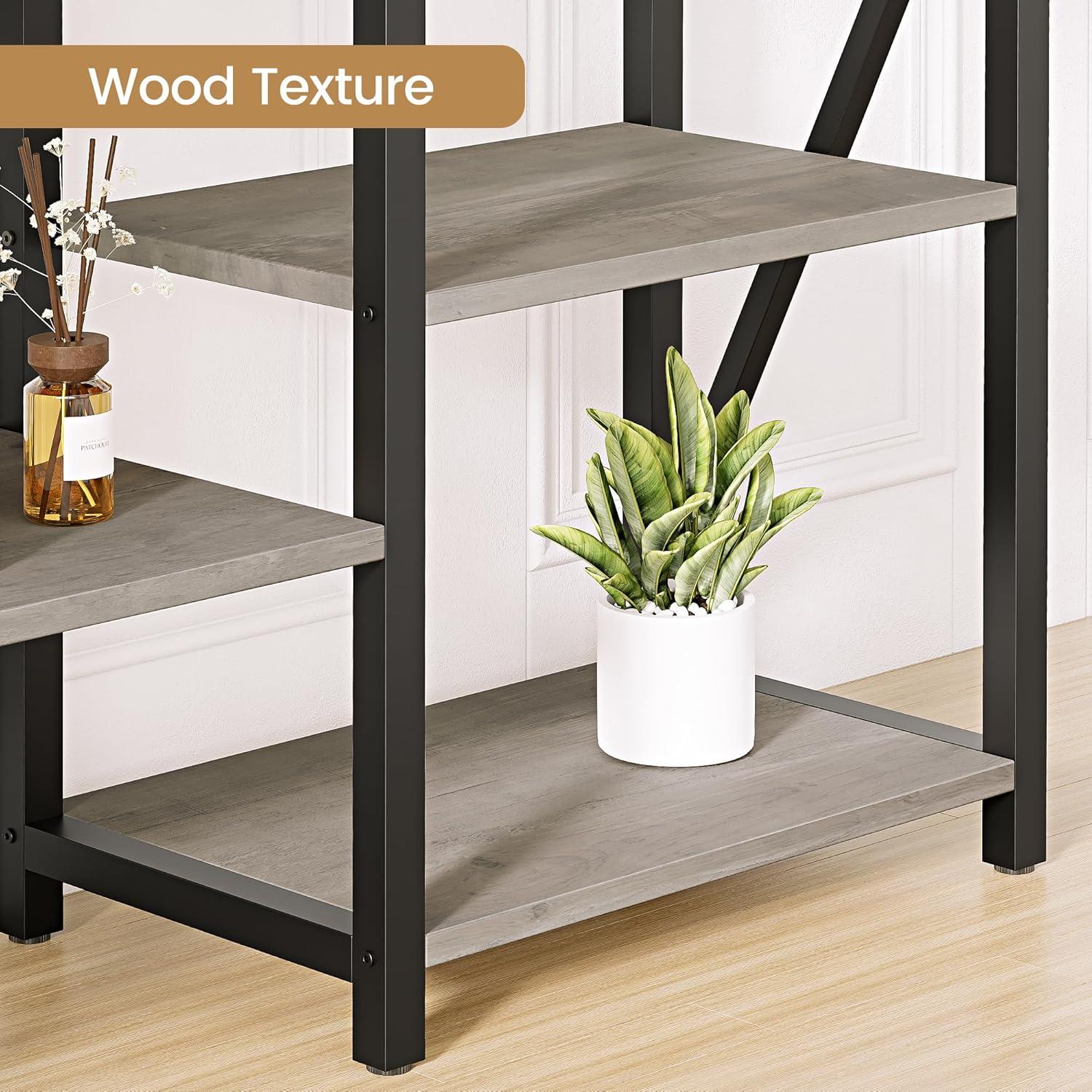 Jojoka Triple Wide 5 Tier Book Shelf, Tall Bookshelf with Open Display Shelves, Industrial Large Bookshelves and Bookcases with Metal Frame for Living Room, Bedroom, Home Office-Rustic Grey