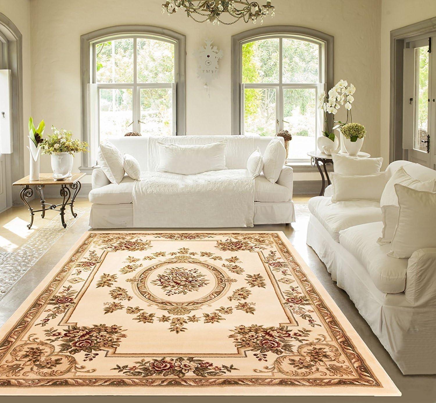 Ivory and Beige Synthetic Floral Medallion Runner Rug