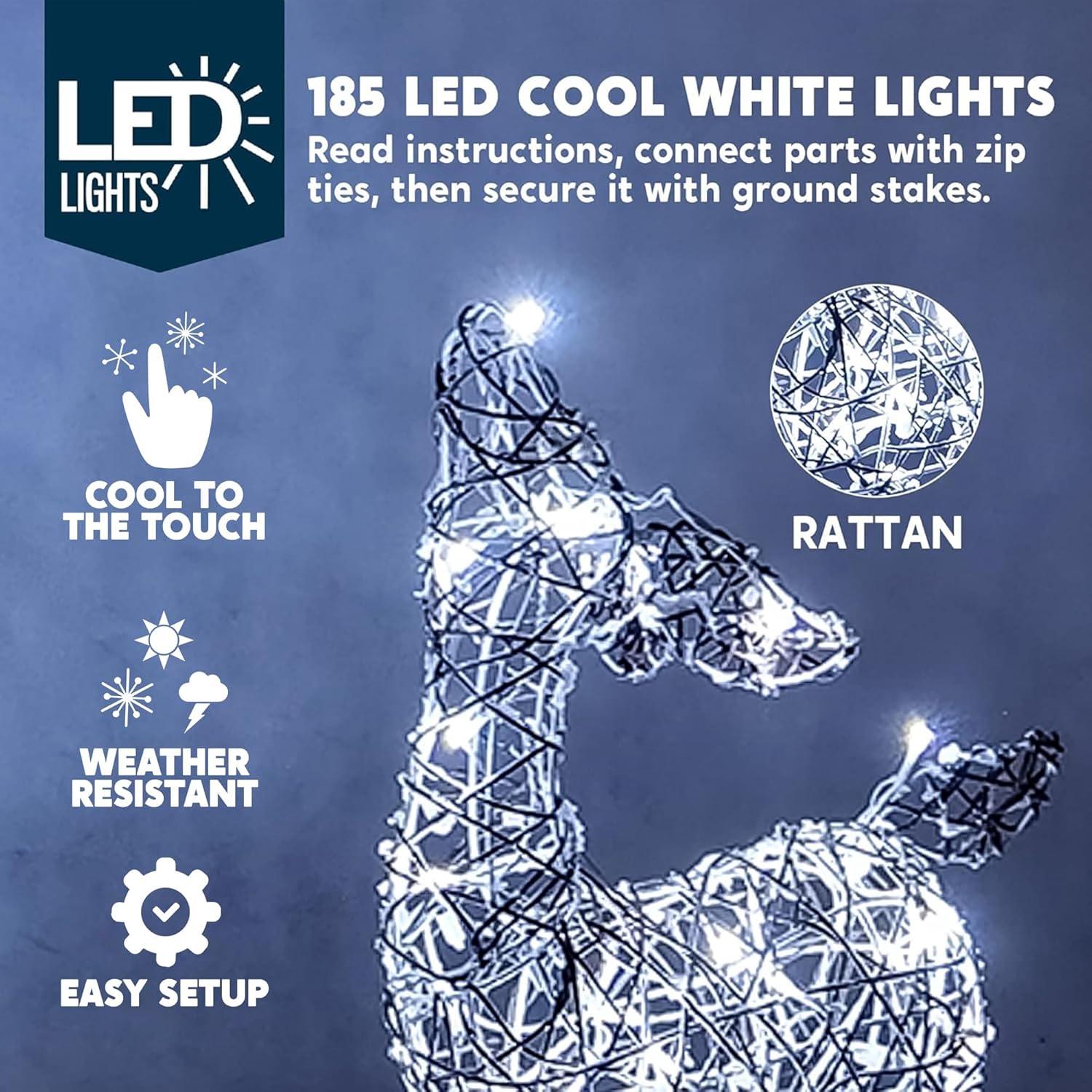 Joiedomi 3 Packs Christmas Decoration Deer Family, 185 LED Lighted Rattan Reindeers Yard Lights, Christmas Outdoor Decorations for Yard Garden Lawn, Xmas Decor, Cool White Deer