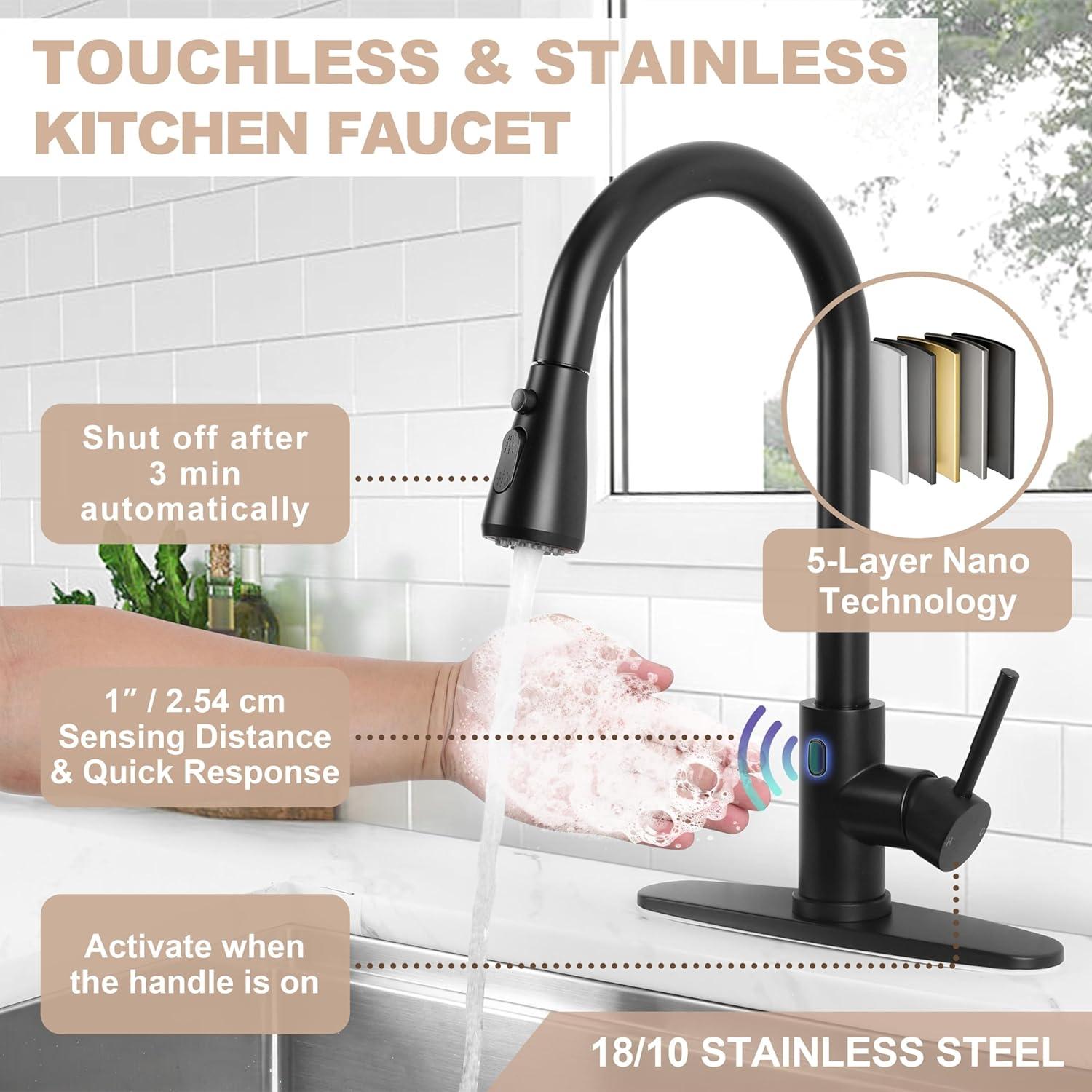 ARCORA Stainless SteelSingle Handle Pull-Down Sprayer Kitchen Faucet Set with Touchless Sensor