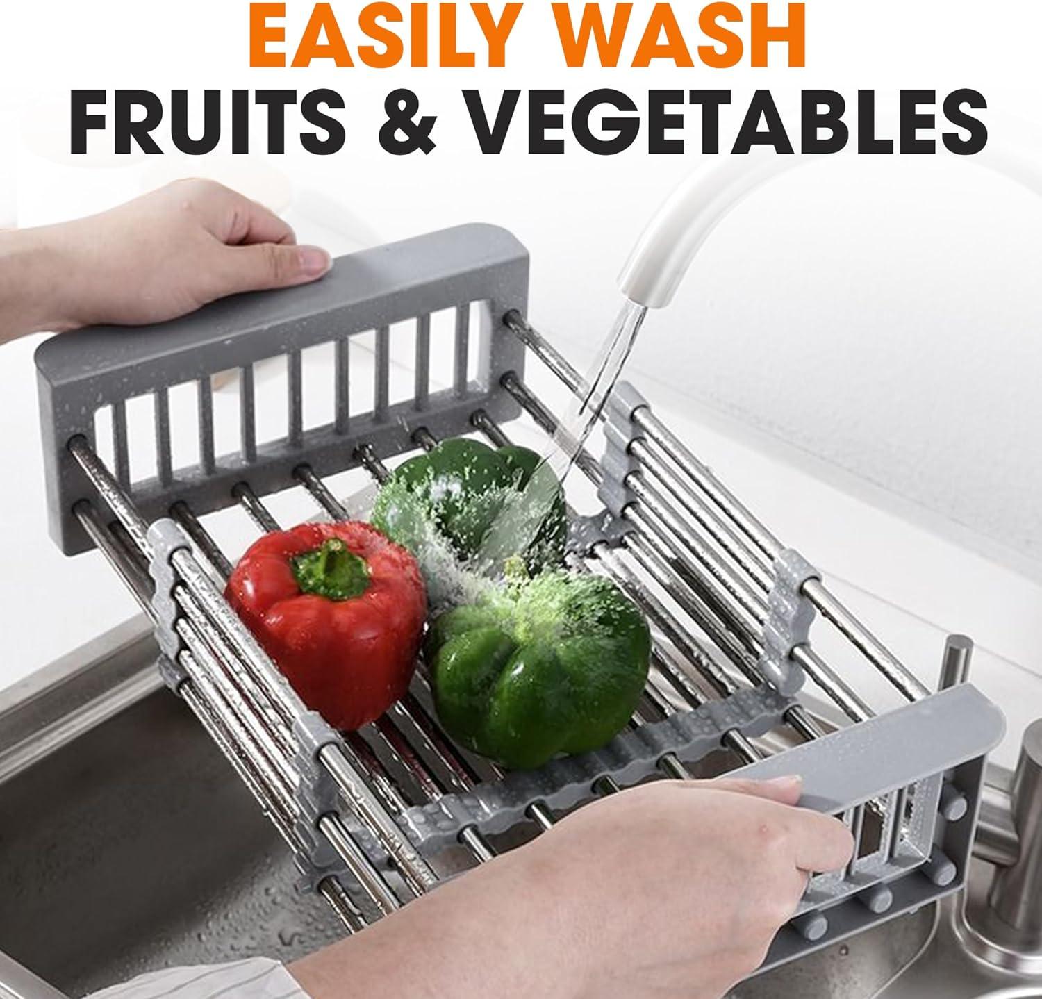 Cheer Collection Adjustable Stainless Steel Over The Sink Dish Rack