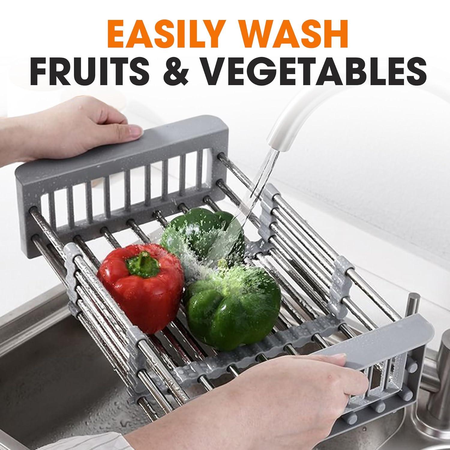 Cheer Collection Adjustable Stainless Steel Over The Sink Dish Rack