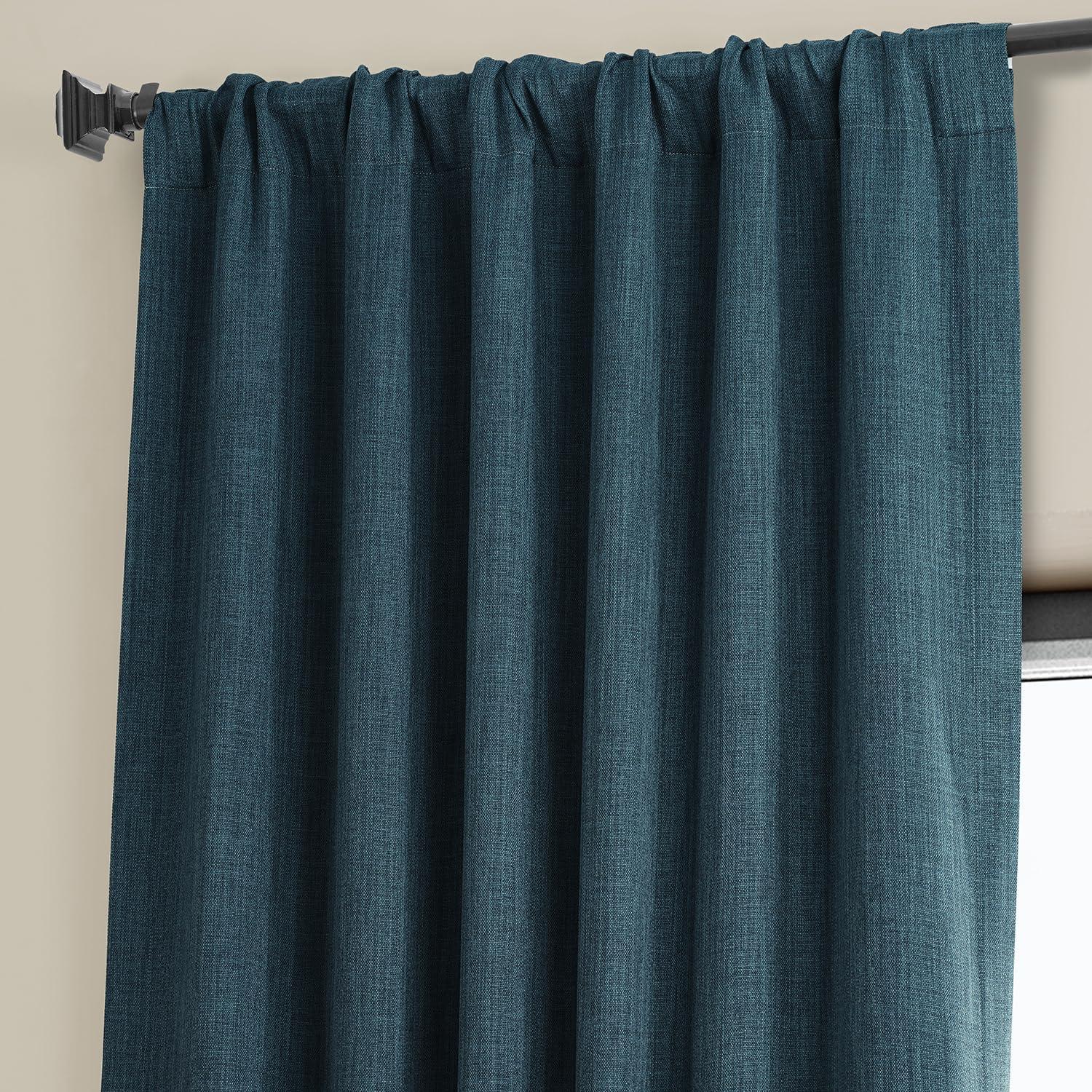 HPD Half Price Drapes Story Blue Faux Linen Room Darkening Curtains for Bedroom & Living Room Curtains (1 Panel), Door & Window Curtains 84 inches long, Rod Pocket curtains & drapes, 50W X 84L