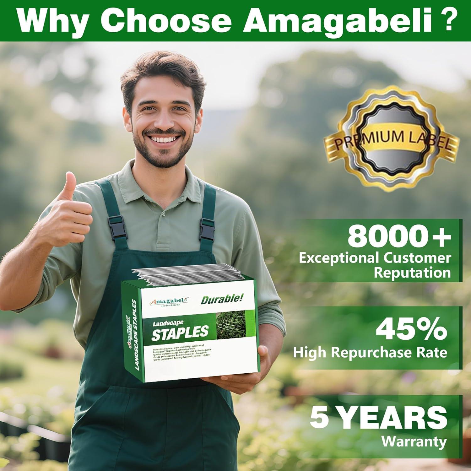 Amagabeli 6 Inch Galvanized Landscape Staples 50 Pack 11 Gauge Garden Stakes Sod Pins Anti-Rust Fence Stakes for Weed Barrier Fabric Ground Cover Dripper Irrigation Tubing Soaker Hose