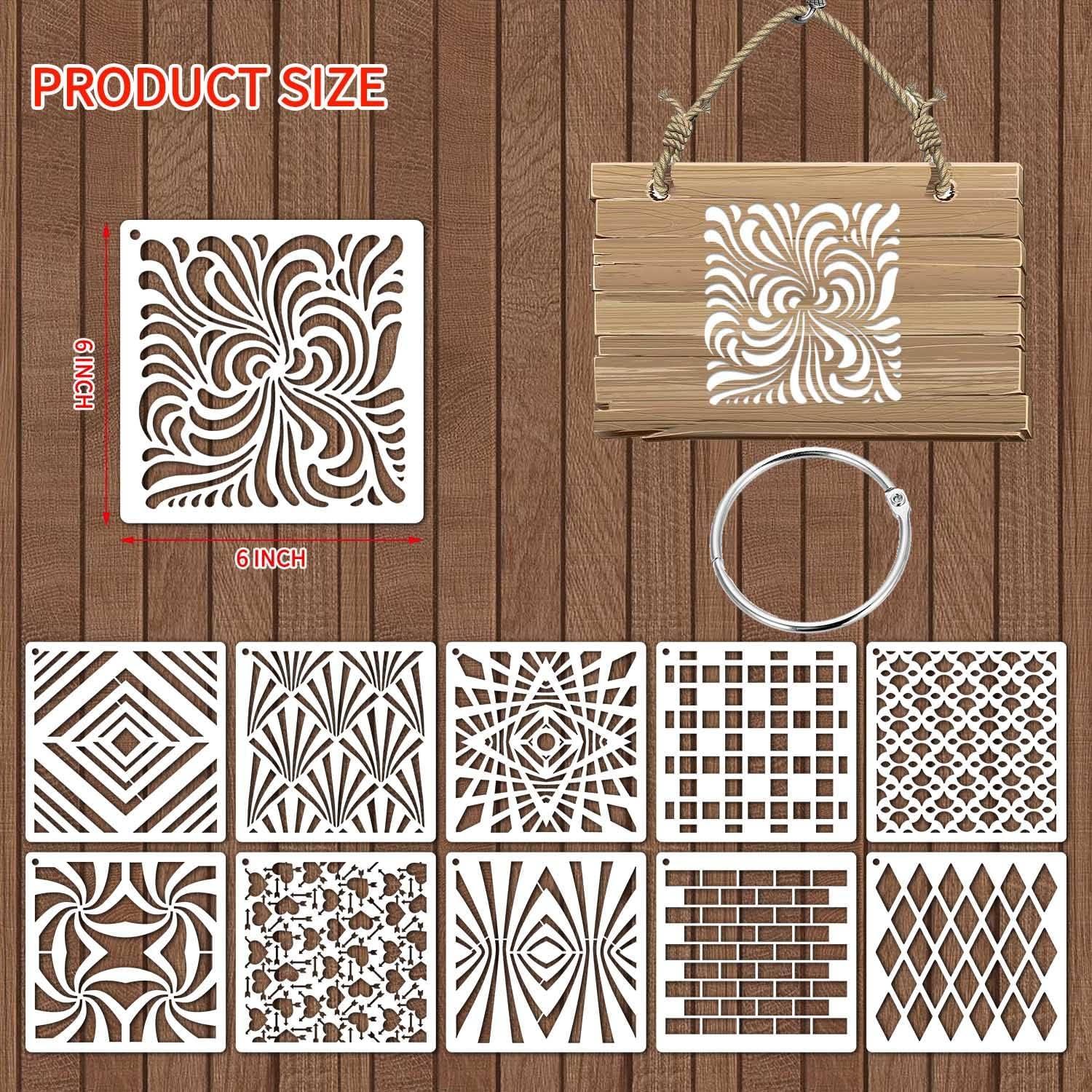 6 Inch Geometric Stencils for Painting, 25 Pieces Reusable Painting Templates for Scrapbooking Cookie Tile Furniture Wall Floor Decor Craft Drawing Tracing DIY Art Supplies(Geometric)