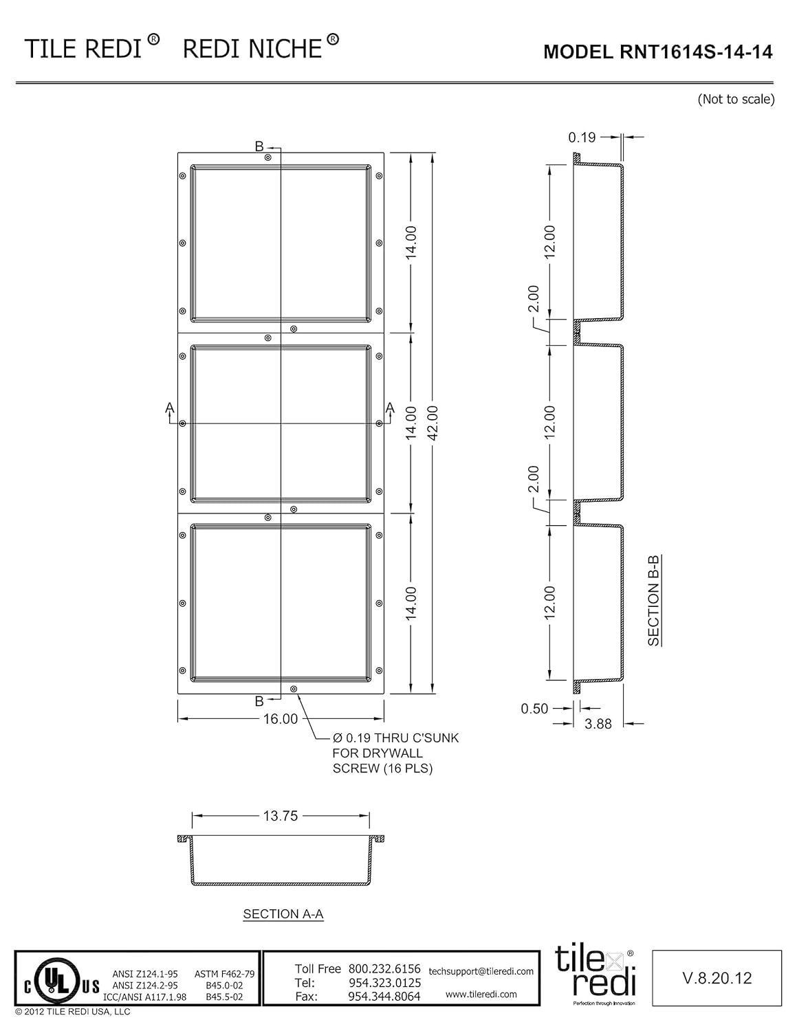 Tile Redi Triple Recessed Shelf