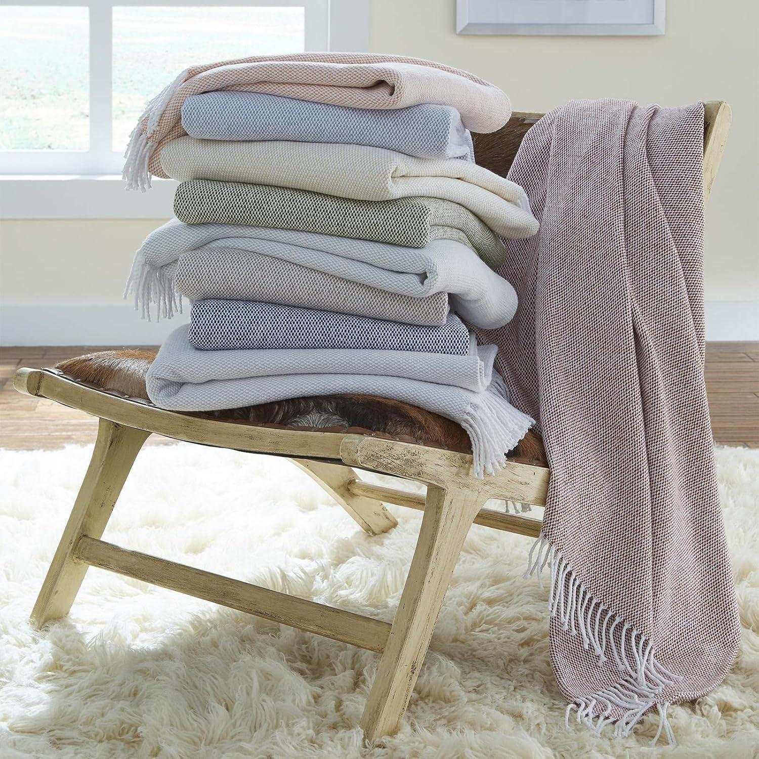 Rustic Fringed Navy Cotton Throw - Machine Washable