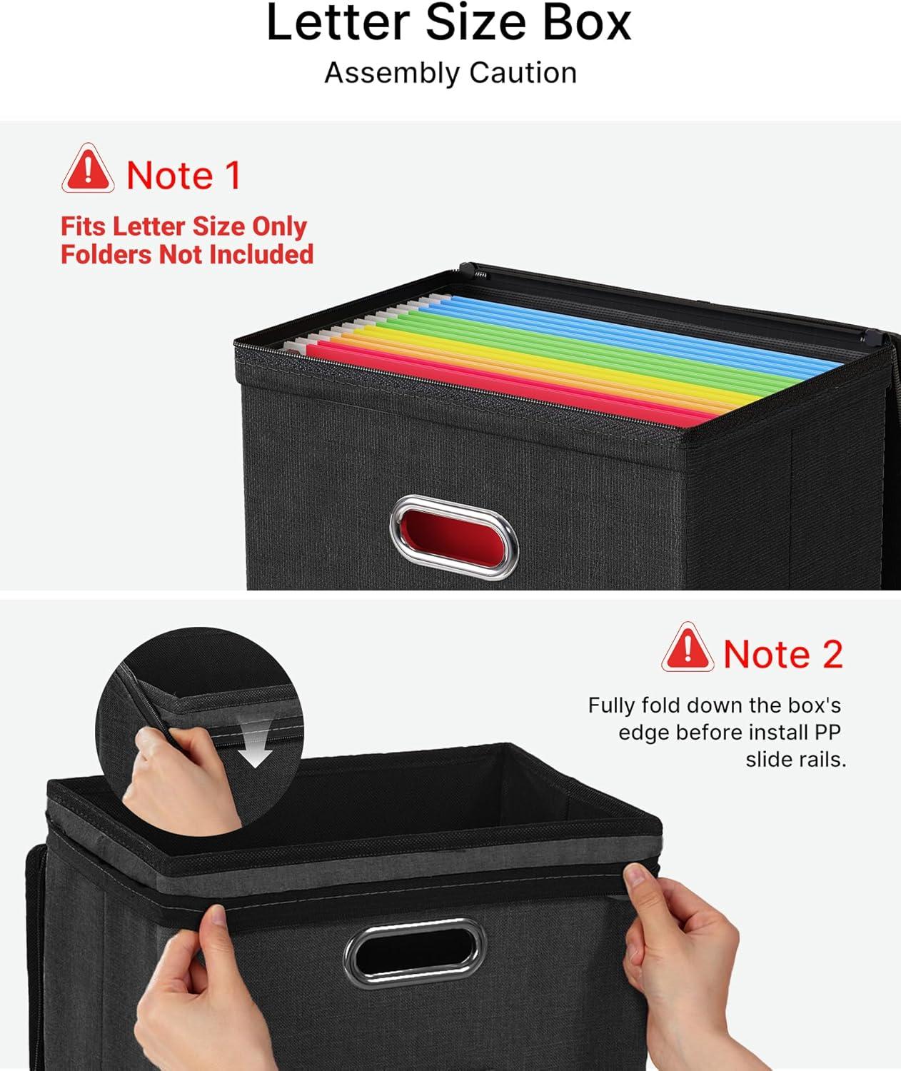 Gijjgole Collapsible Faux Leather Hanging File Folder Box Organizer with lid and Plastic Slides, Black