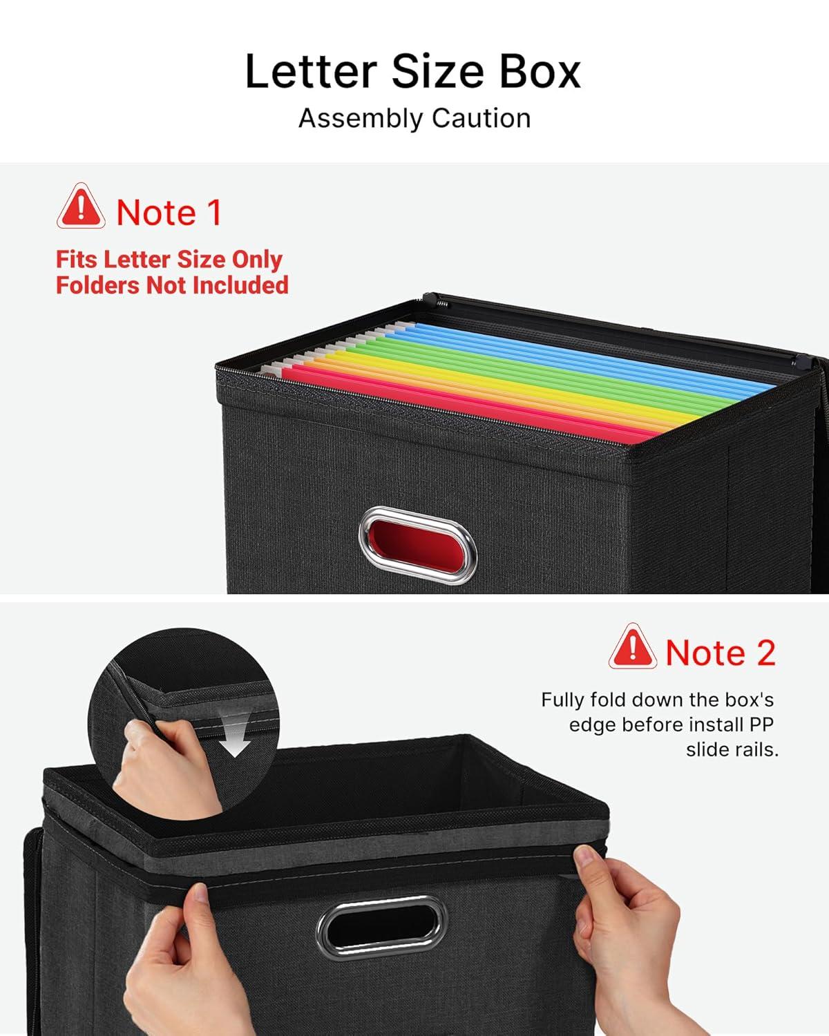 Gijjgole Collapsible Faux Leather Hanging File Folder Box Organizer with lid and Plastic Slides, Black