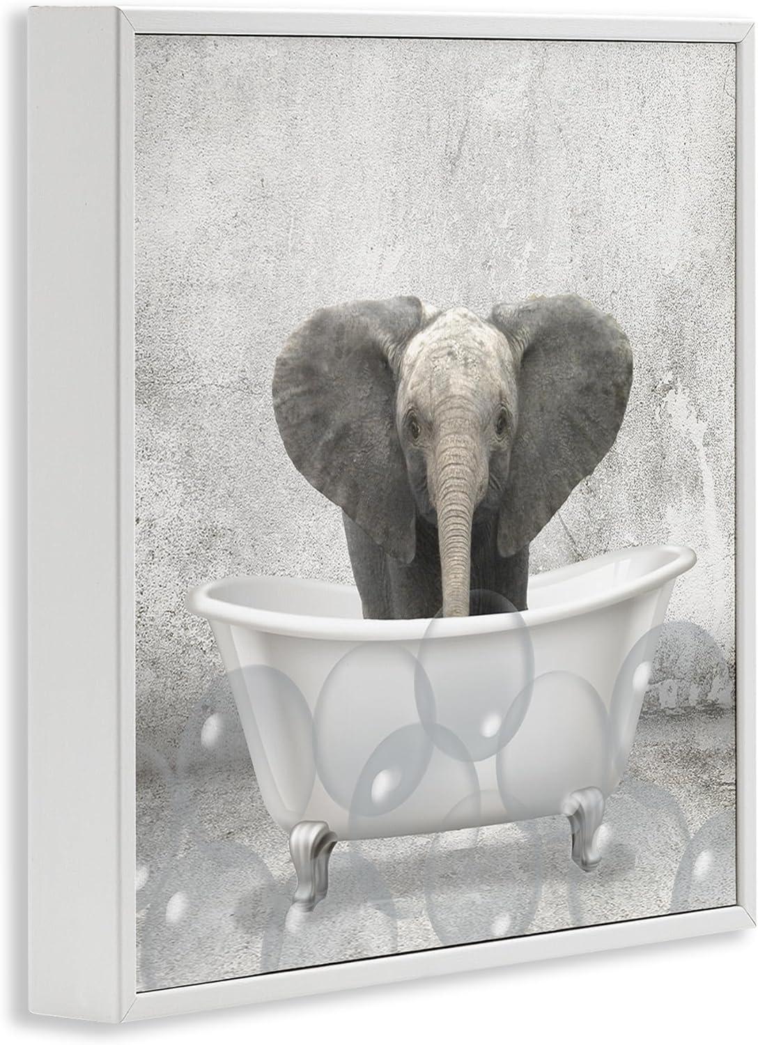 Baby Elephant Bath Time Cute Animal Design Animals & Insects Framed Art Print Wall Art, 17x17