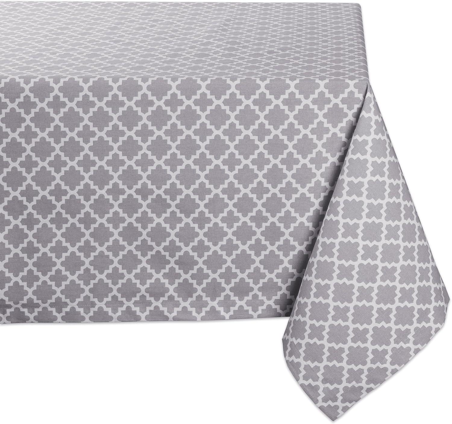 Gray Lattice Cotton Tablecloth with Pleated Corners, 60x84