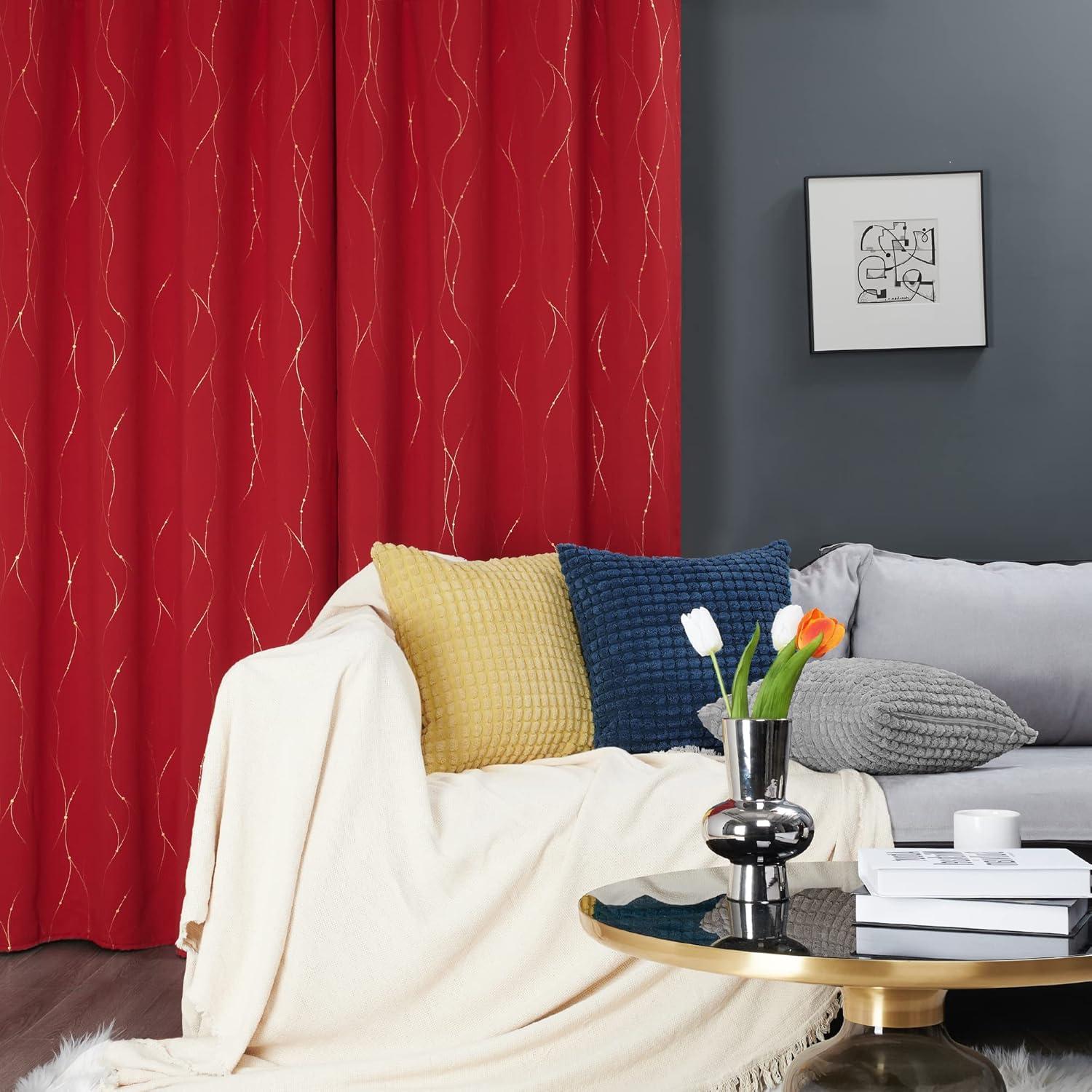Deconovo Blackout Curtains - Thermal Insulated, Noise-Reducing Window Drapes for Bedroom, Living Room -2 Panels, Red, 42W x 54L