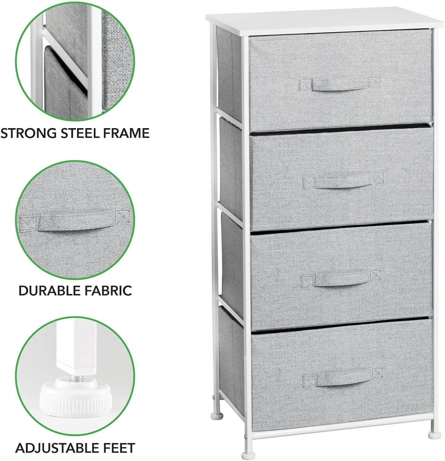 mDesign Tall Dresser Storage Tower Stand with 4 Removable Fabric Drawers - Gray