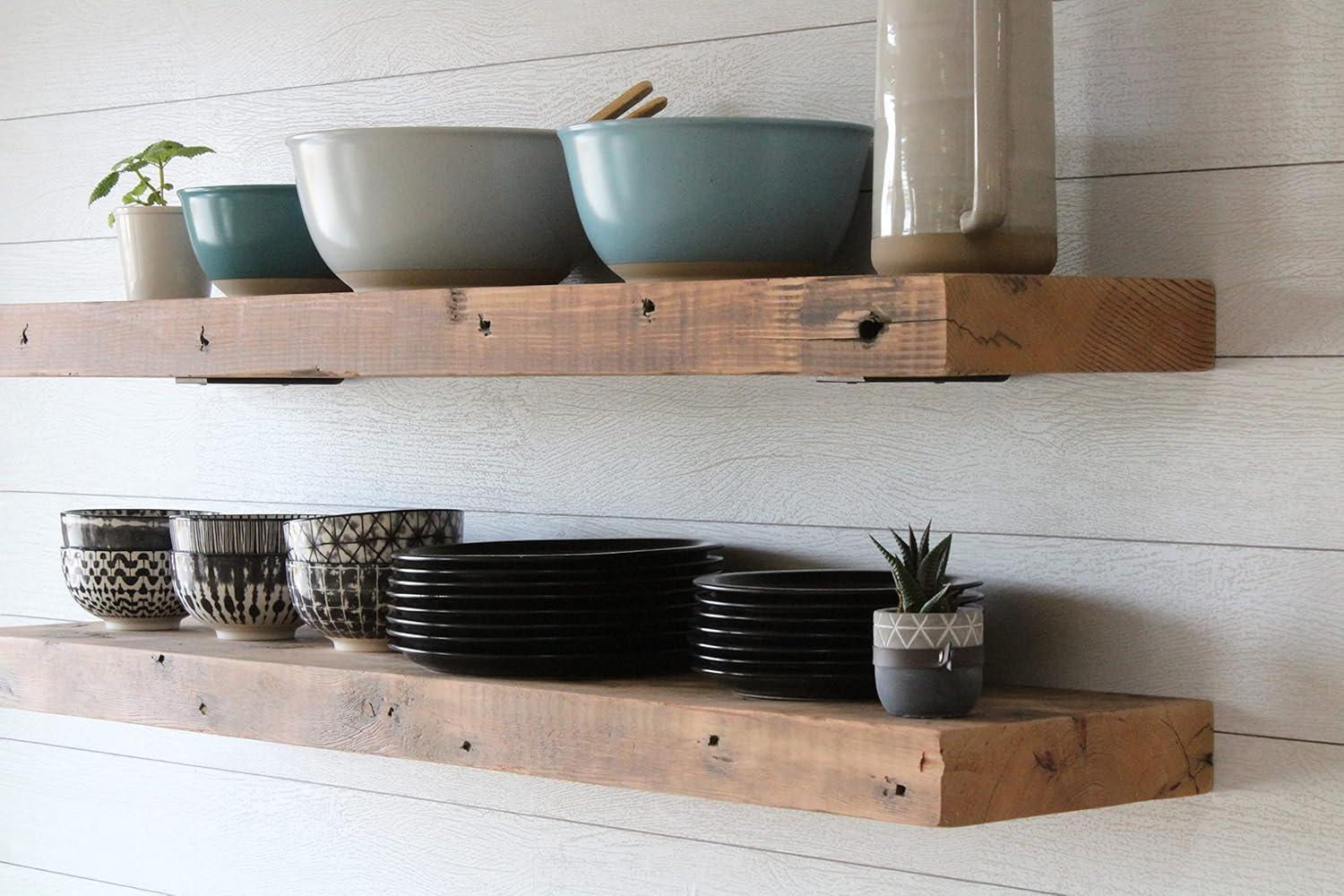 Reclaimed Barn Joist Deep Floating Shelves with Low Profile Brackets