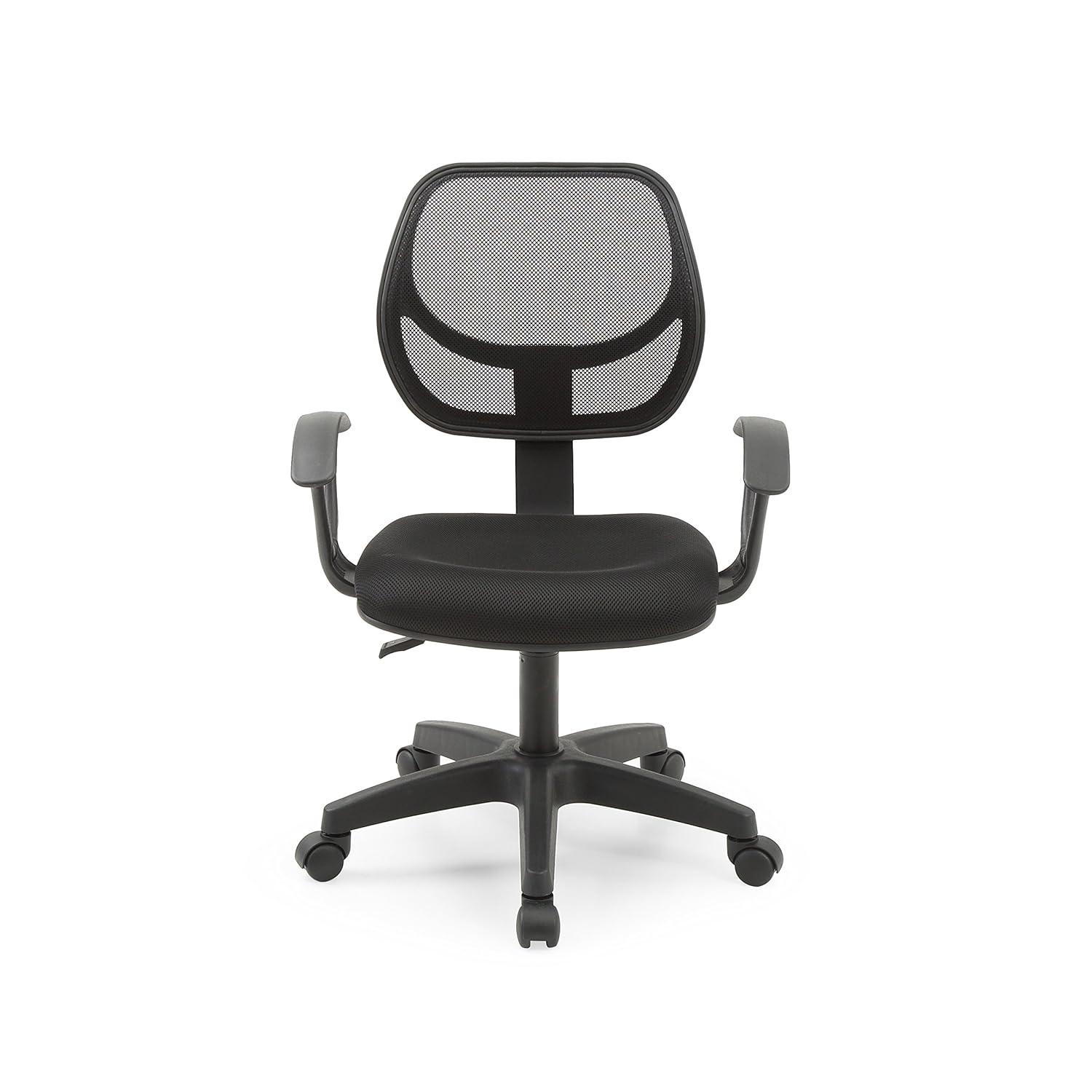 Hodedah Mesh, Mid-Back, Adjustable Height, Swiveling Task Chair, Black