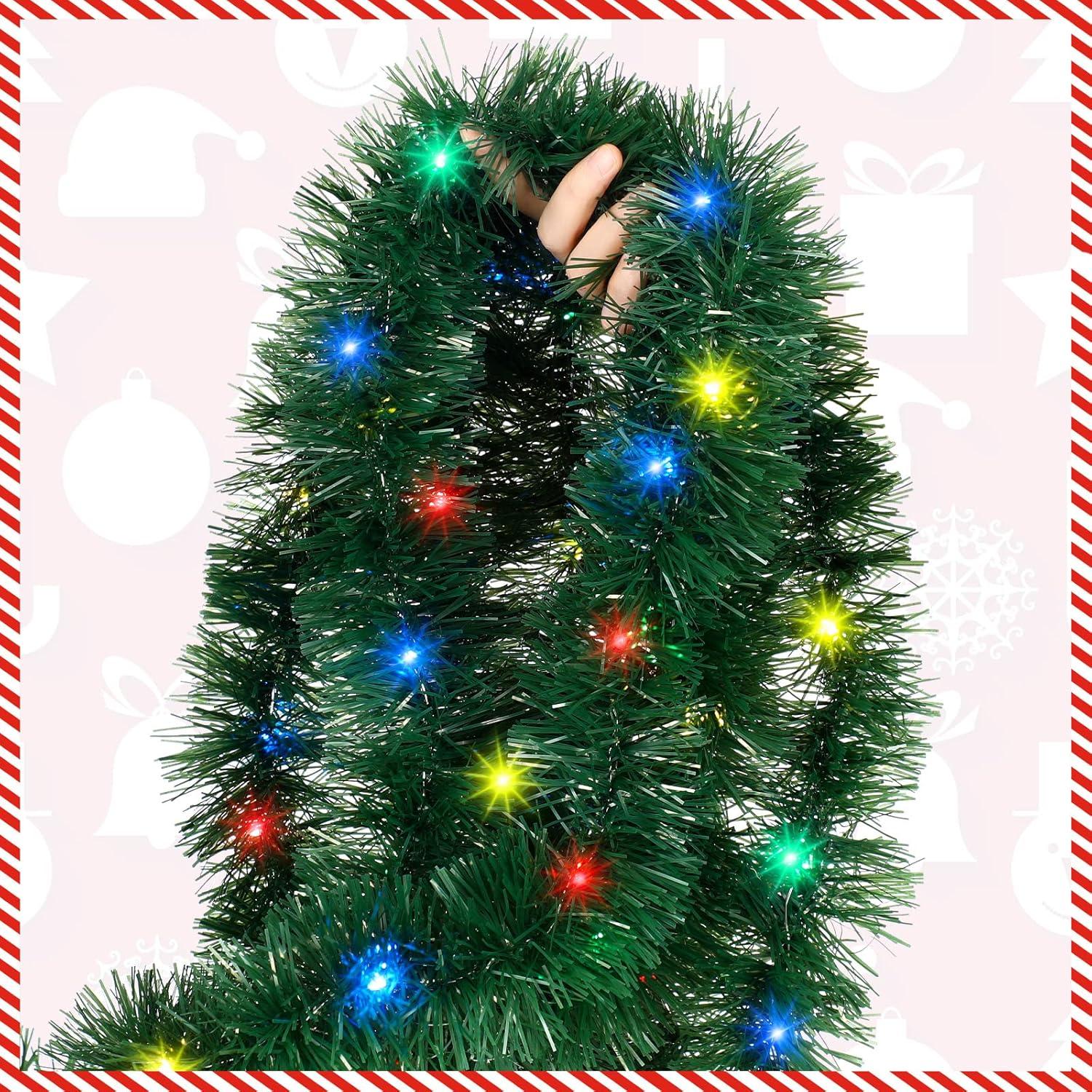 Dalrosia Christmas Tree Garland, 16.4FT Christmas Prelit Tinsel Garland with Lights 50 LED Hanging Lighted Christmas Garland Xmas Tinsel Garland for Xmas Tree Home Decor