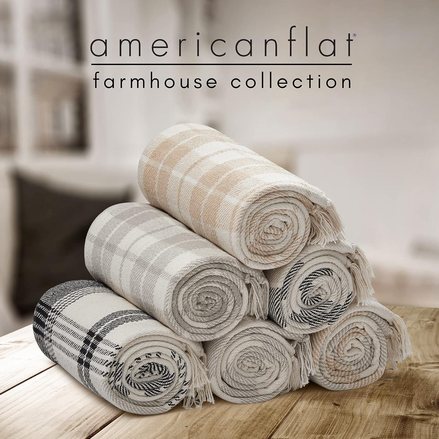 Americanflat 50x60 Throw Blanket - Soft and Breathable Cotton Throw Blanket for Couch, Bed, Chair - Decorative Blankets Perfect for Home, Office, or Outdoor Use - Camel and Beige Plaid Design