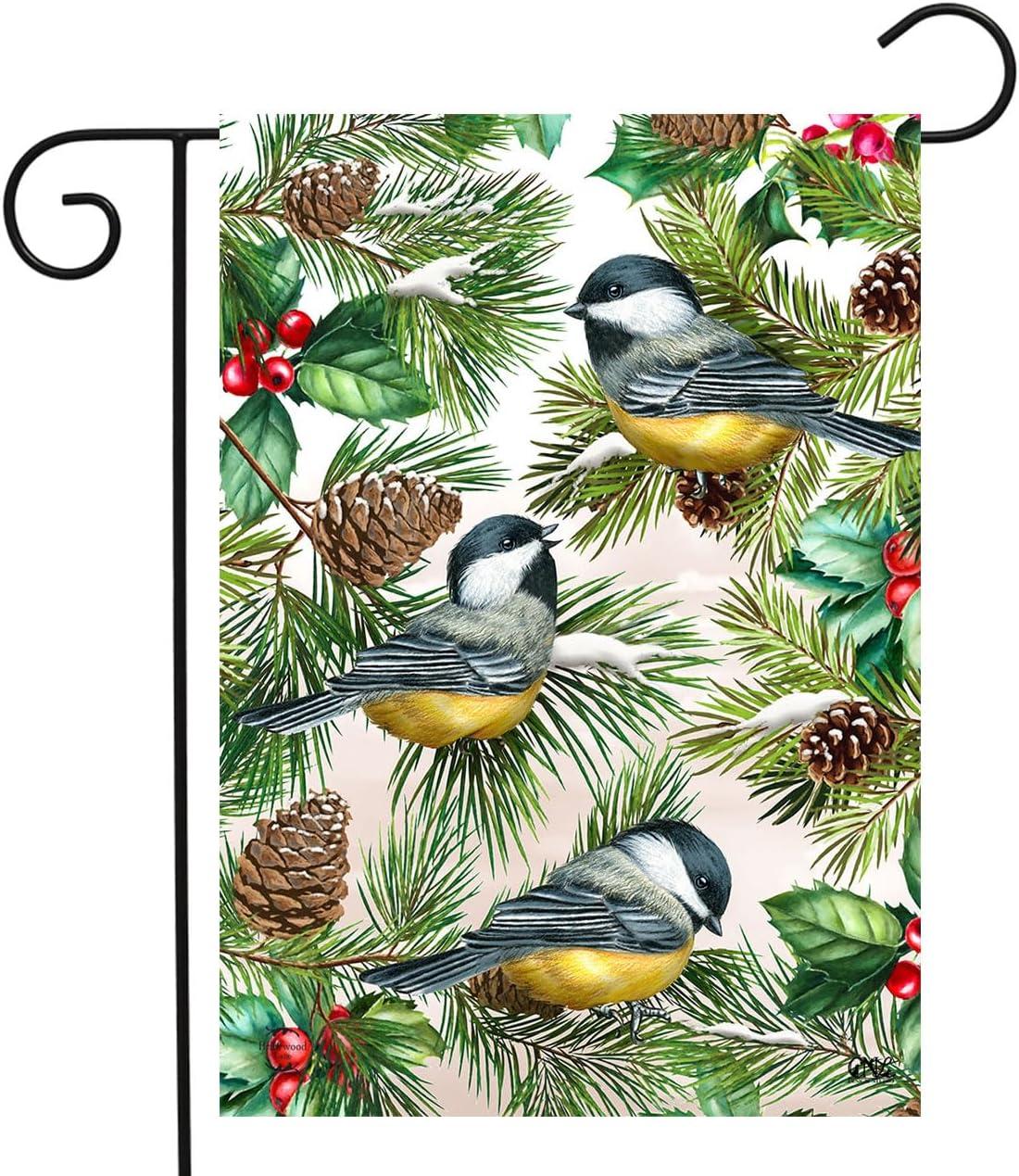 Winter Chickadees Multicolor Polyester Garden Flag