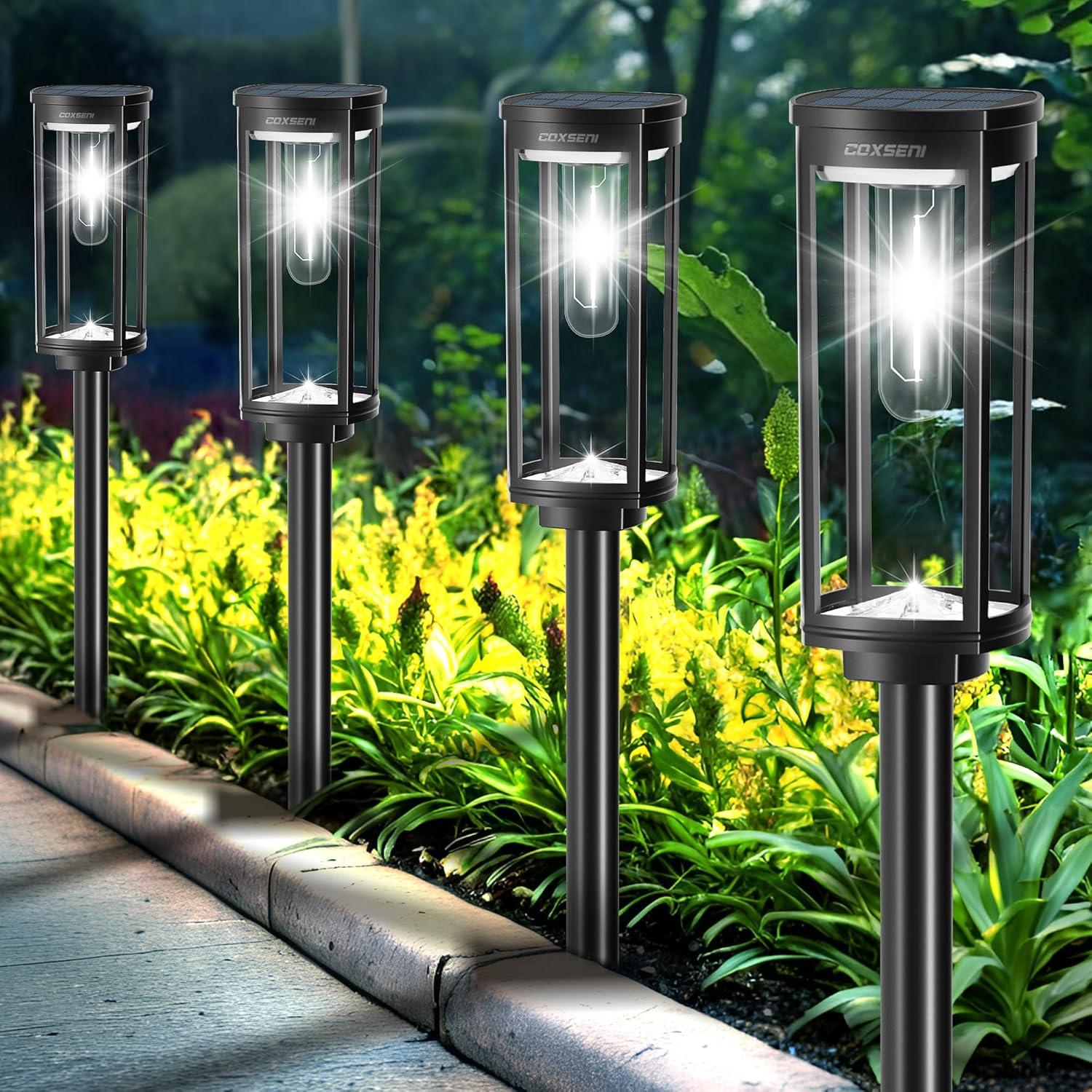 BITPOTT Solar Garden Lighting 8Pack Edison Bulbs Solar Powered Outdoor Pathway Light for Driveway