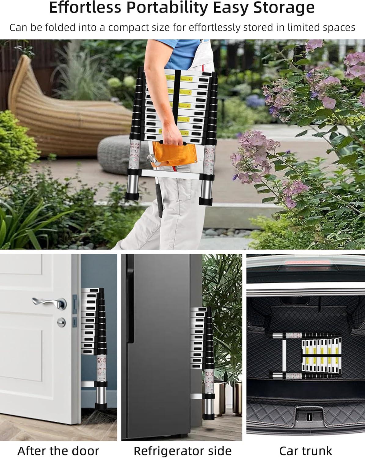 Telescoping Ladder,14.5 FT Multi-Purpose Collapsible Telescopic Extension Ladders, Aluminum telescoping Ladder for Indoor Or Outdoor, Heavy Duty 330 lbs Load