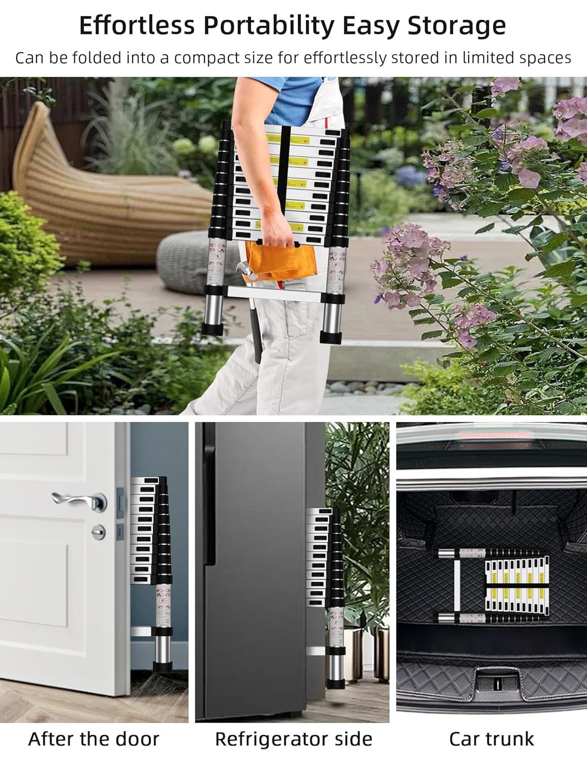 Telescoping Ladder,14.5 FT Multi-Purpose Collapsible Telescopic Extension Ladders, Aluminum telescoping Ladder for Indoor Or Outdoor, Heavy Duty 330 lbs Load