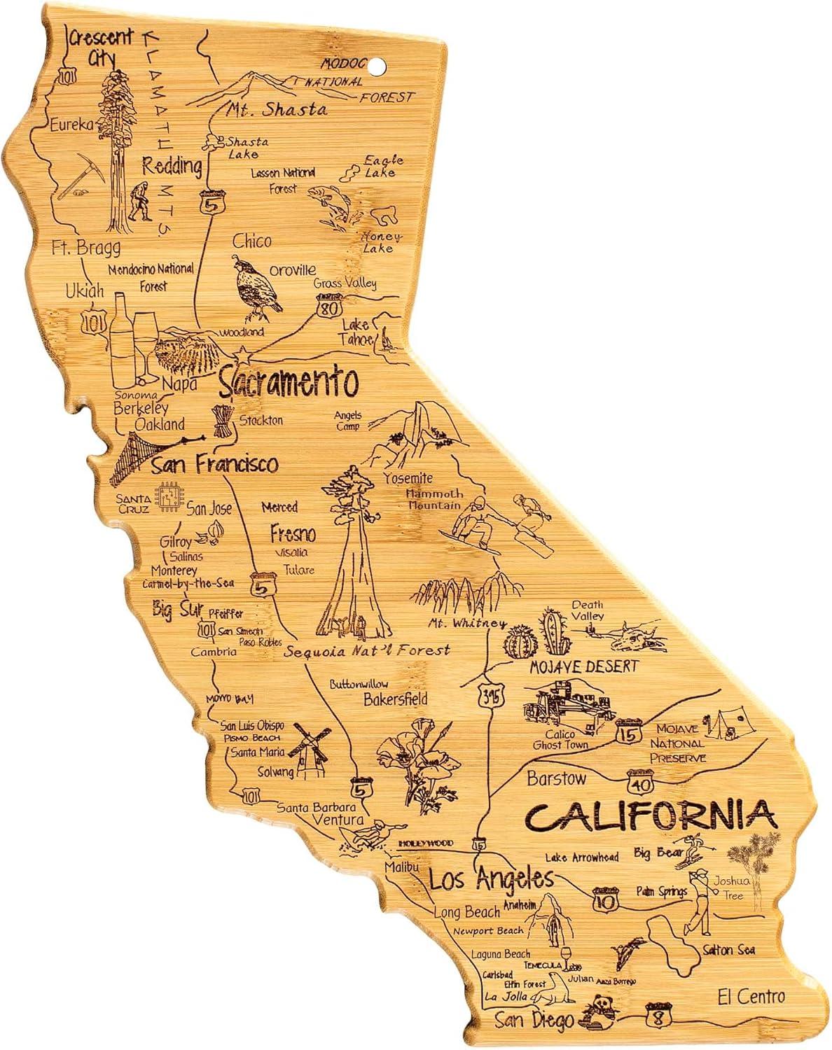 Totally Bamboo Destination California Cutting Board: State Grazing Board, Lightweight Bamboo, 14.25" x 11"