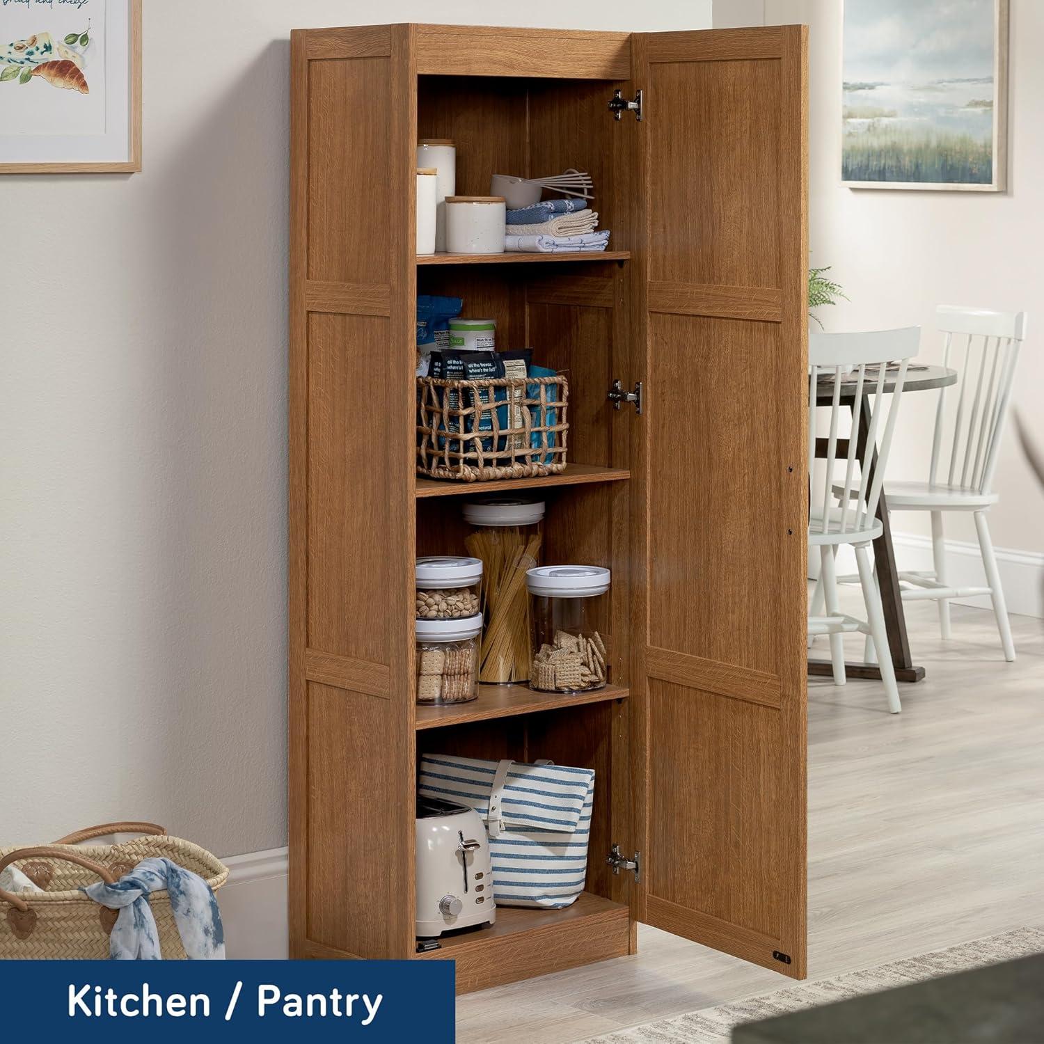 Pantry Storage Cabinet Highland Oak - Sauder: Traditional Style, 3 Adjustable Shelves, Particle Board Construction