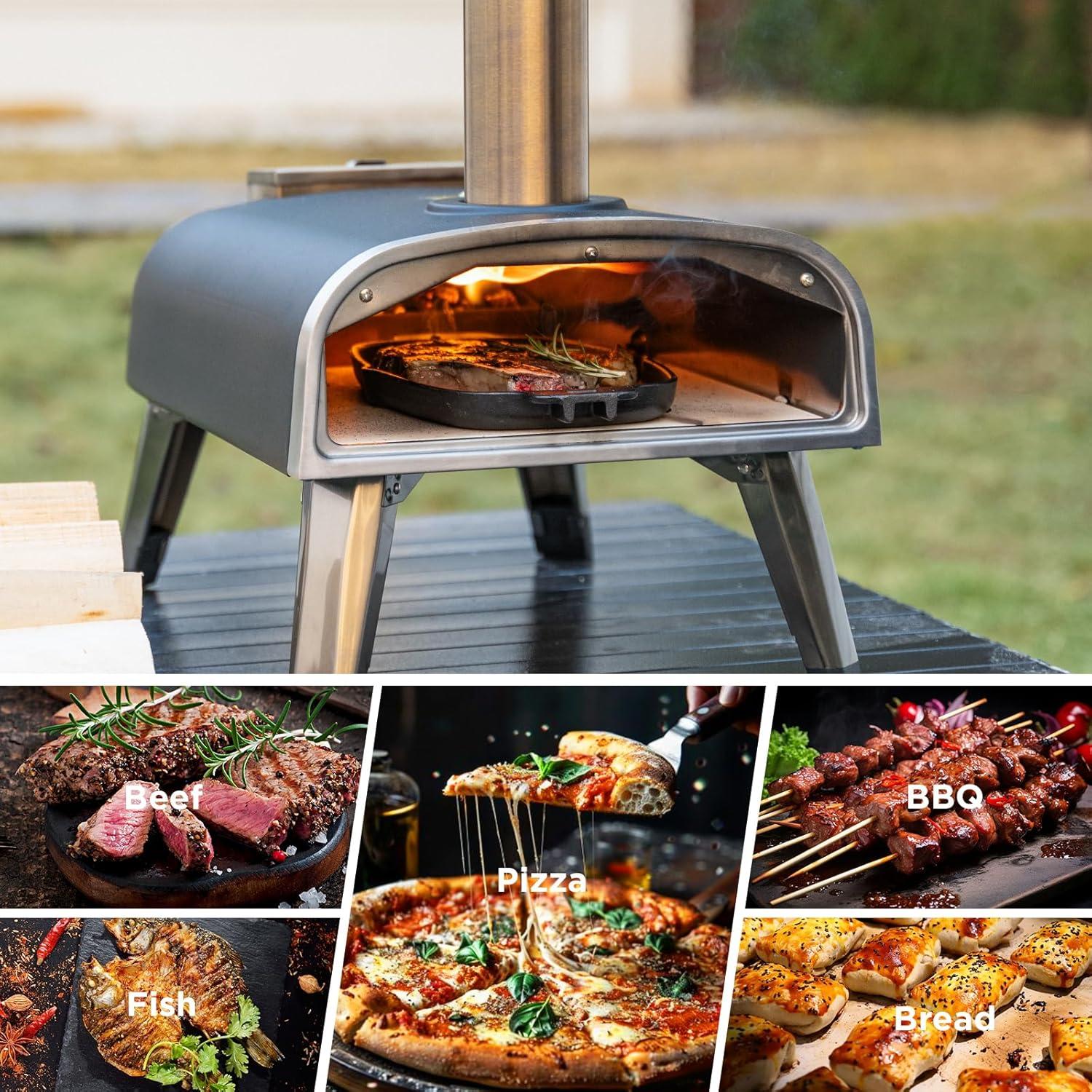 Pizza Oven Outdoor 12" Wood Fired Pizza Ovens Pellet Pizza Stove for Outside, Portable Stainless Steel Pizza Oven for Backyard Pizza Maker Portable Mobile Outdoor Kitchen (Swivel Grey)