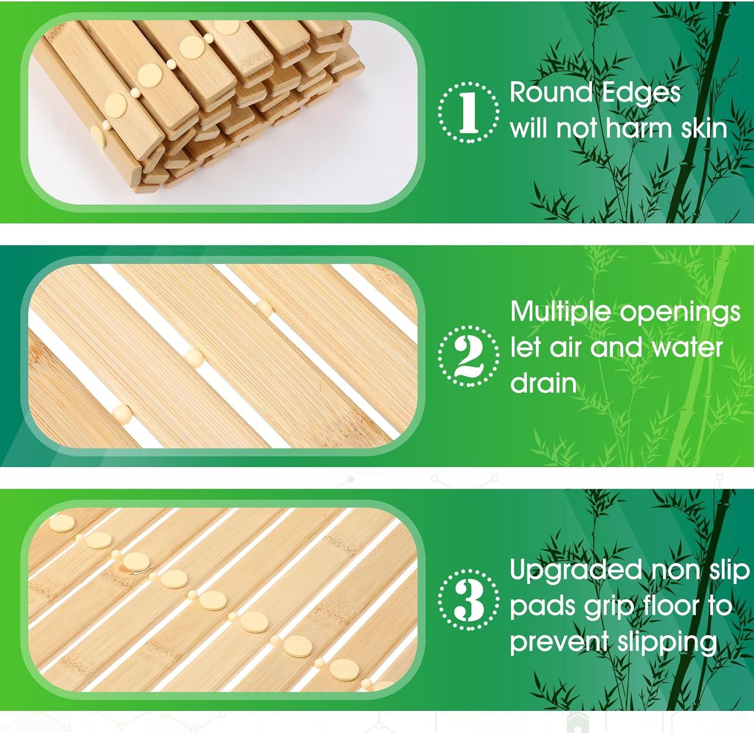 Bamboo Bath Mat Large Long Wood Bath Mat,16x48 Inch Non Slip Bamboo Shower Floor Mat Wooden Bathroom Mat for Bathtub,Spa,Door,Sauna or Outdoor (Natural Slat)