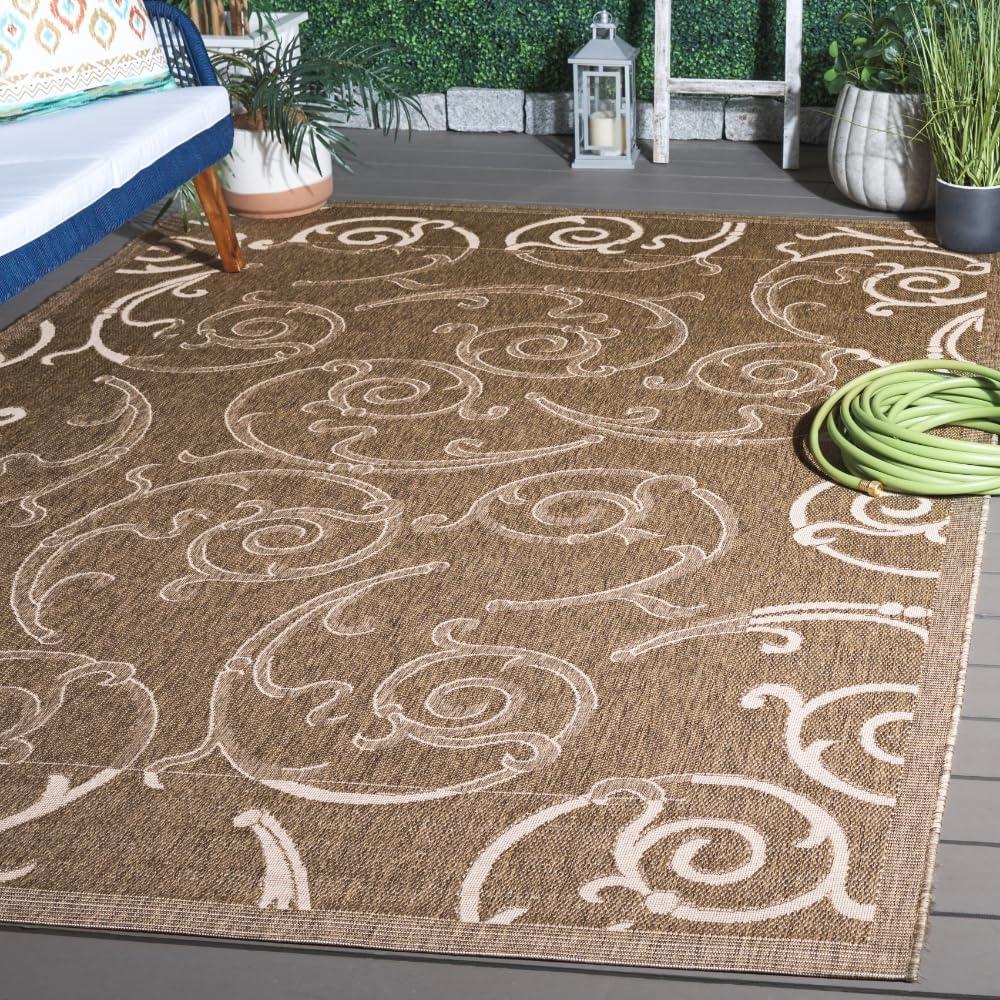 SAFAVIEH Courtyard Daniel Floral Indoor/Outdoor Area Rug, 7'10" x 7'10" Square, Brown/Natural