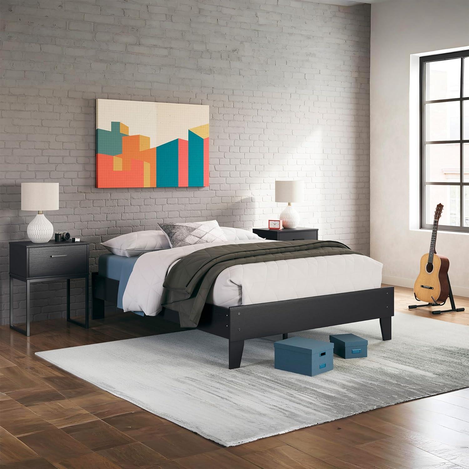 Full Piperton Platform Bed Black - Signature Design by Ashley: Modern Style, MDF Frame, No Box Spring Needed