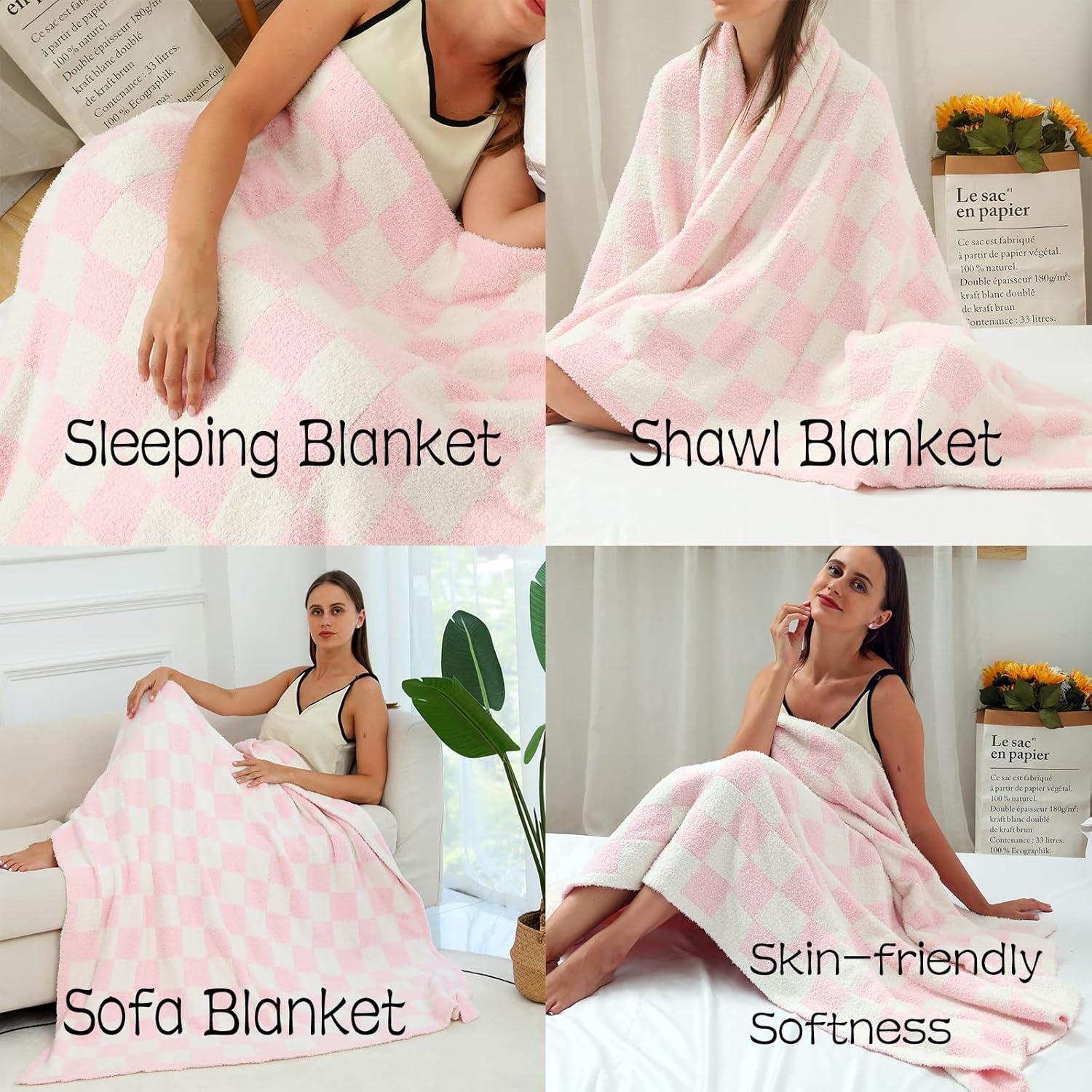 Blush Pink and White Reversible Fleece Throw Blanket