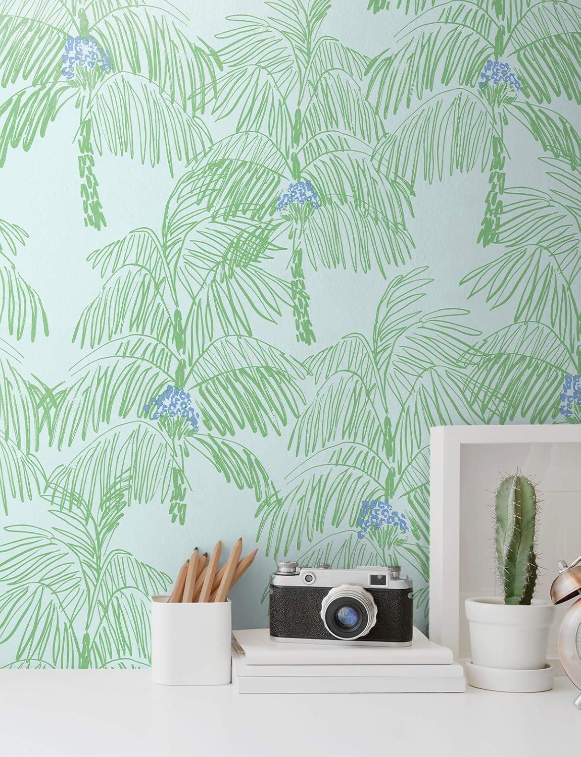 NextWall  Palm Beach Peel and Stick Wallpaper Baby Blue & Seafoam