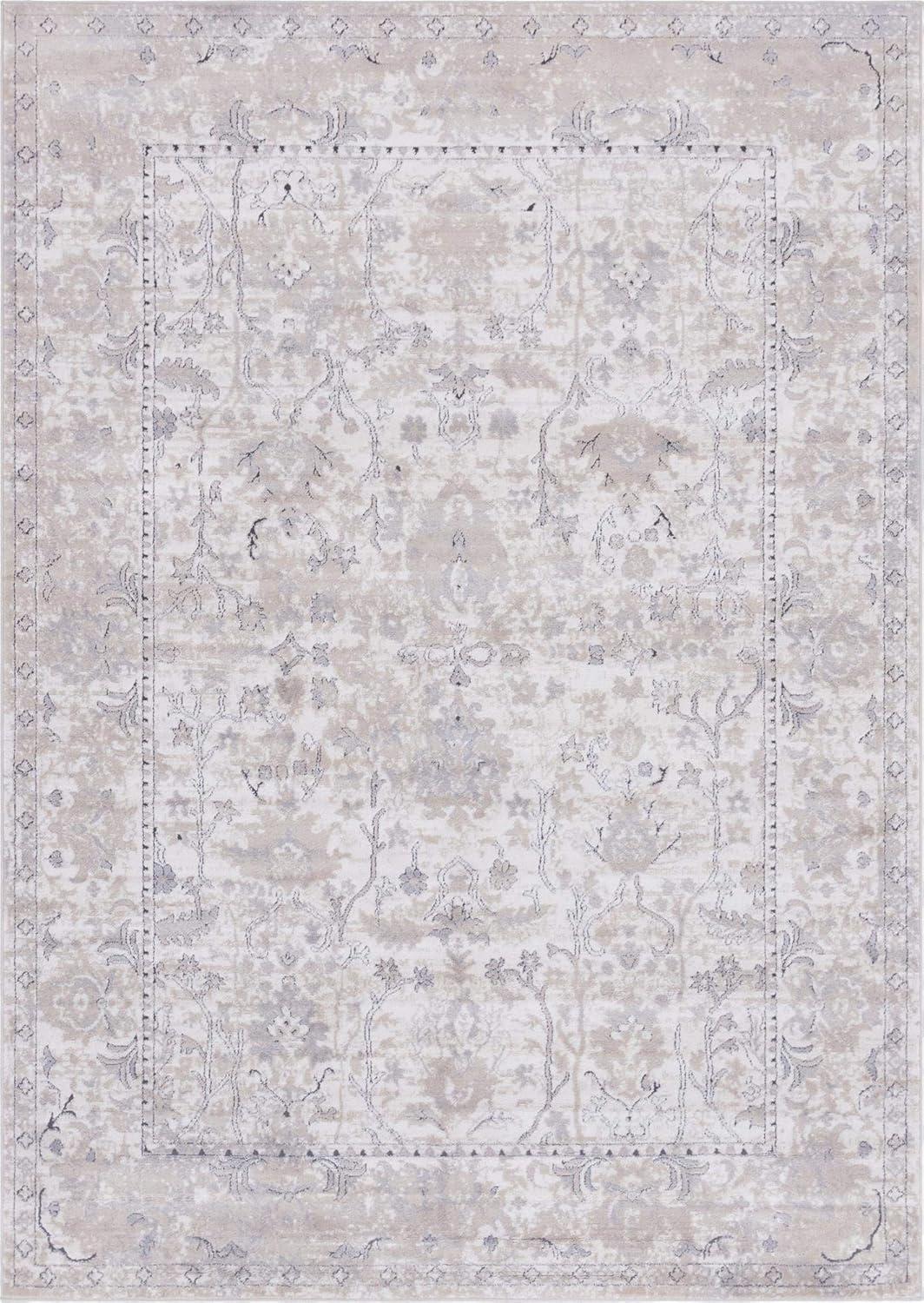 Unique Loom Portland Collection Area Rug - Central (7' 1" x 10' Rectangle Ivory/Gray)