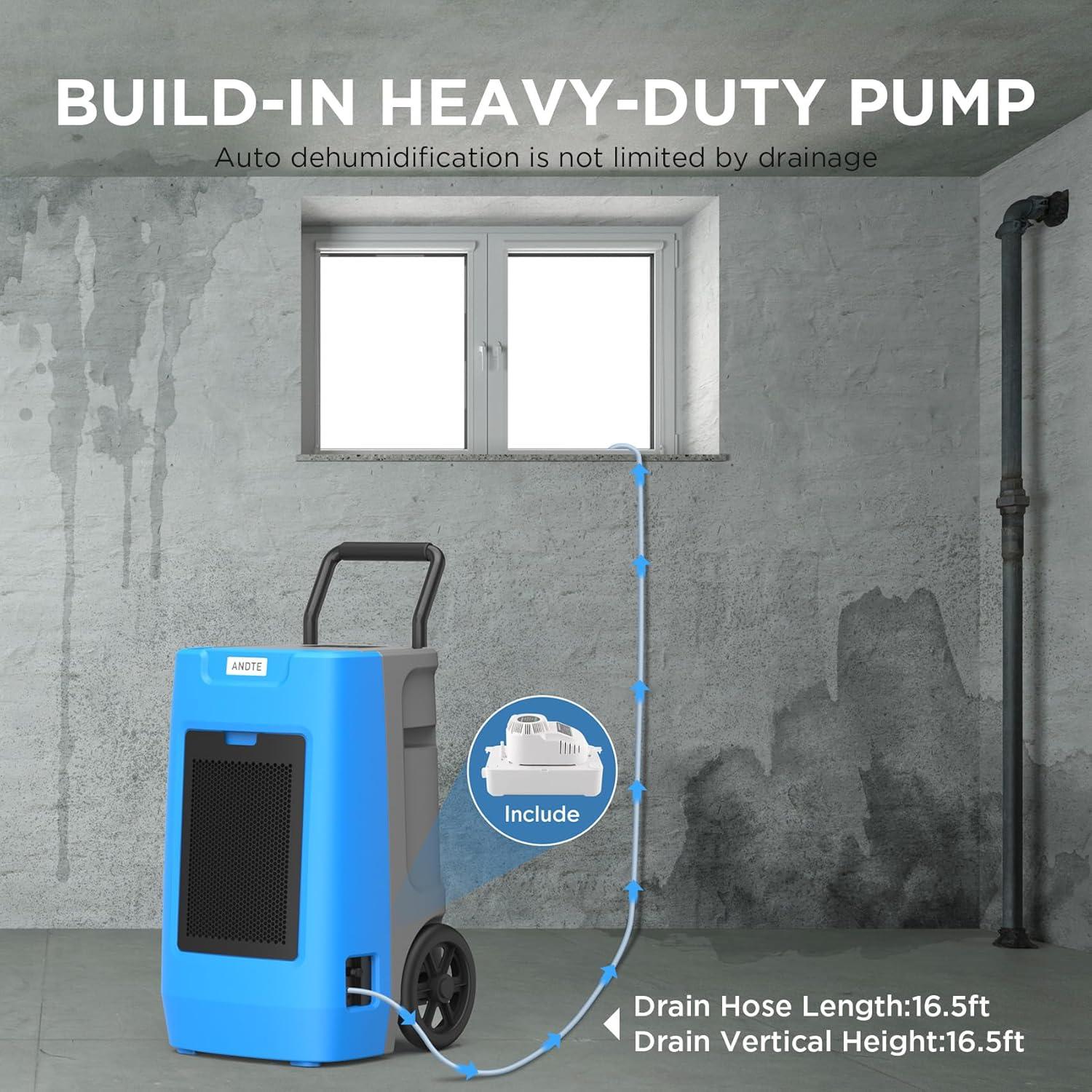 ANDTE 190 Pints Commercial Dehumidifier with Pump, Dehumidifier for Basement, Coverage Area 2,400 sq.ft