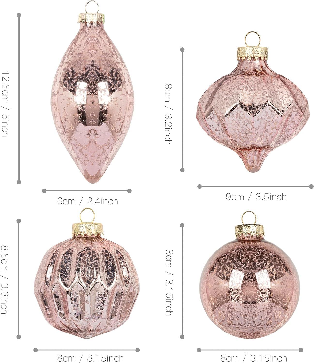 KI Store Mercury Glass Christmas Ornaments Set of 8 Pink Christmas Balls Finials for Christmas Tree Decoration Holiday Décor