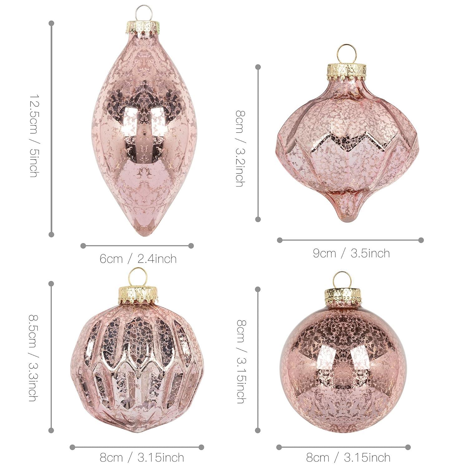 KI Store Mercury Glass Christmas Ornaments Set of 8 Pink Christmas Balls Finials for Christmas Tree Decoration Holiday Décor