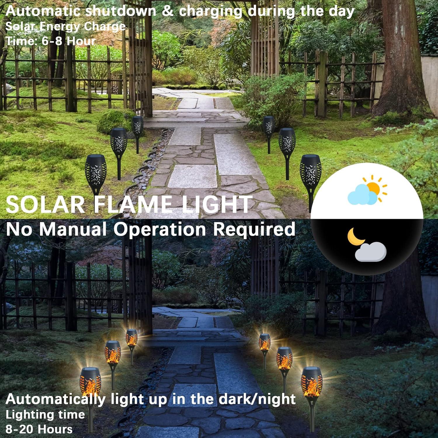 Black Solar LED Tiki Torches with Flickering Flame, 4-Pack