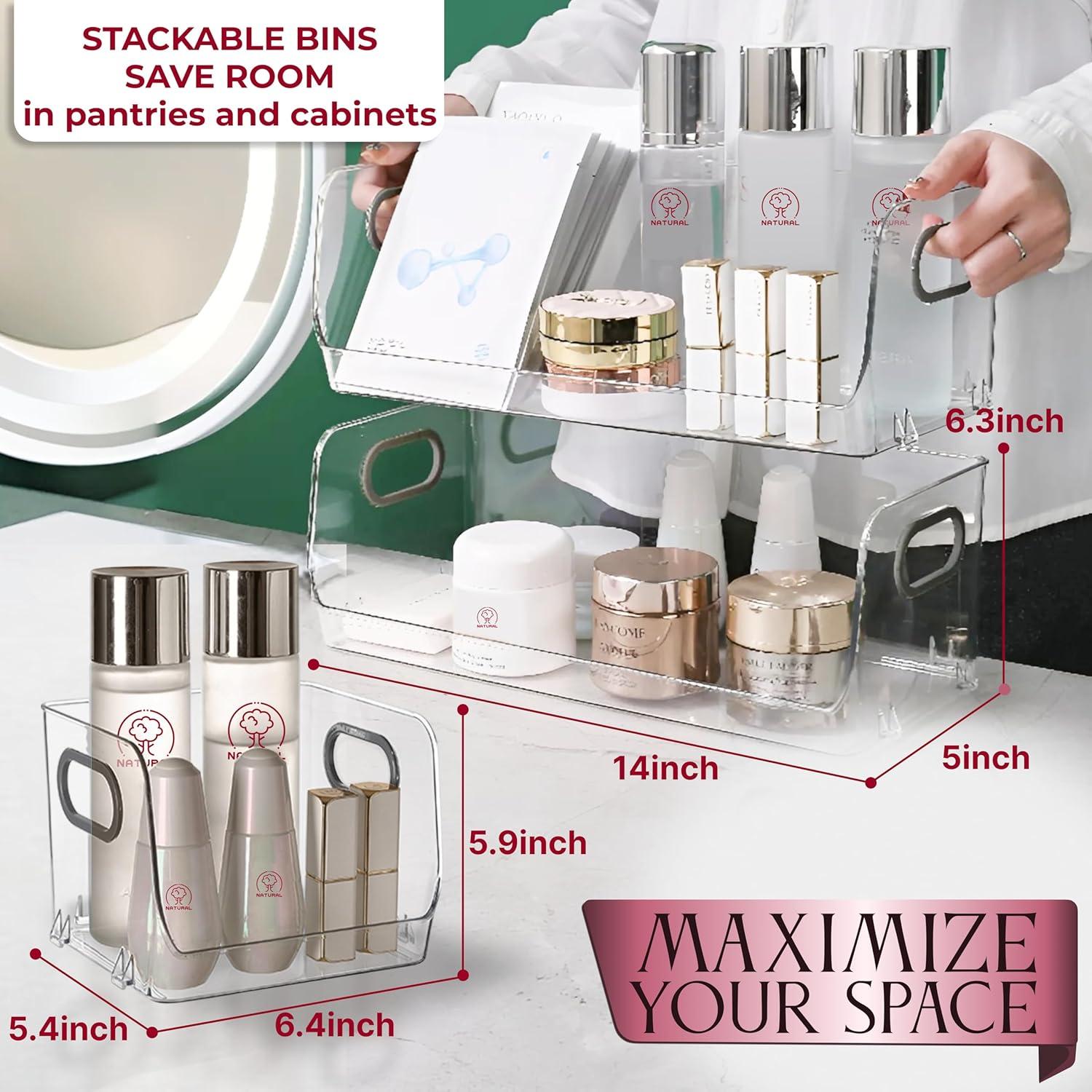 Skywin Stackable Clear Storage Bins For Pantry (2 Small + 2 Large) - Clear Acrylic Organizers and Storage Bin For Kitchen’s Shelf, Cupboard, or Cabinet - Clear Containers for Organizing Snacks