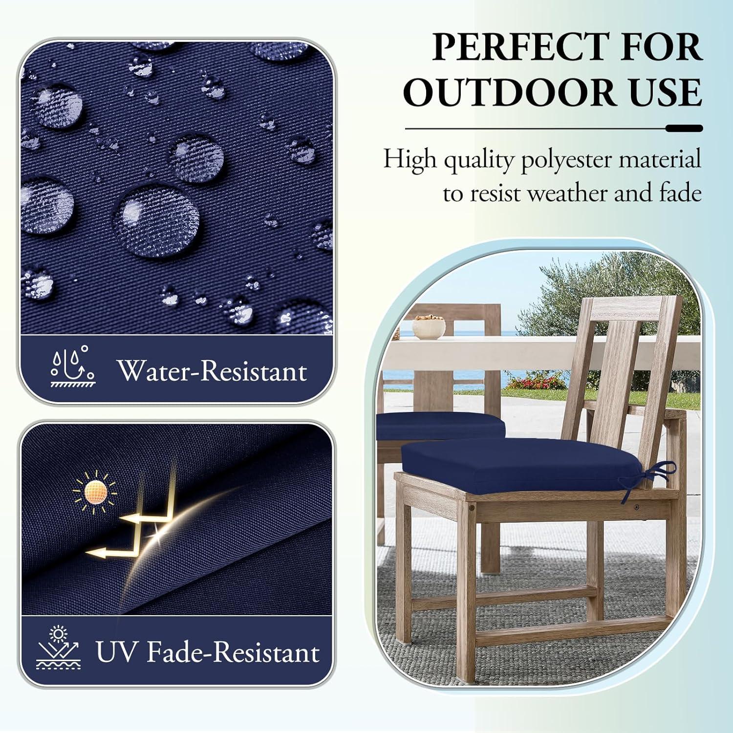 Navy Memory Foam Waterproof Outdoor Chair Cushions Set of 4