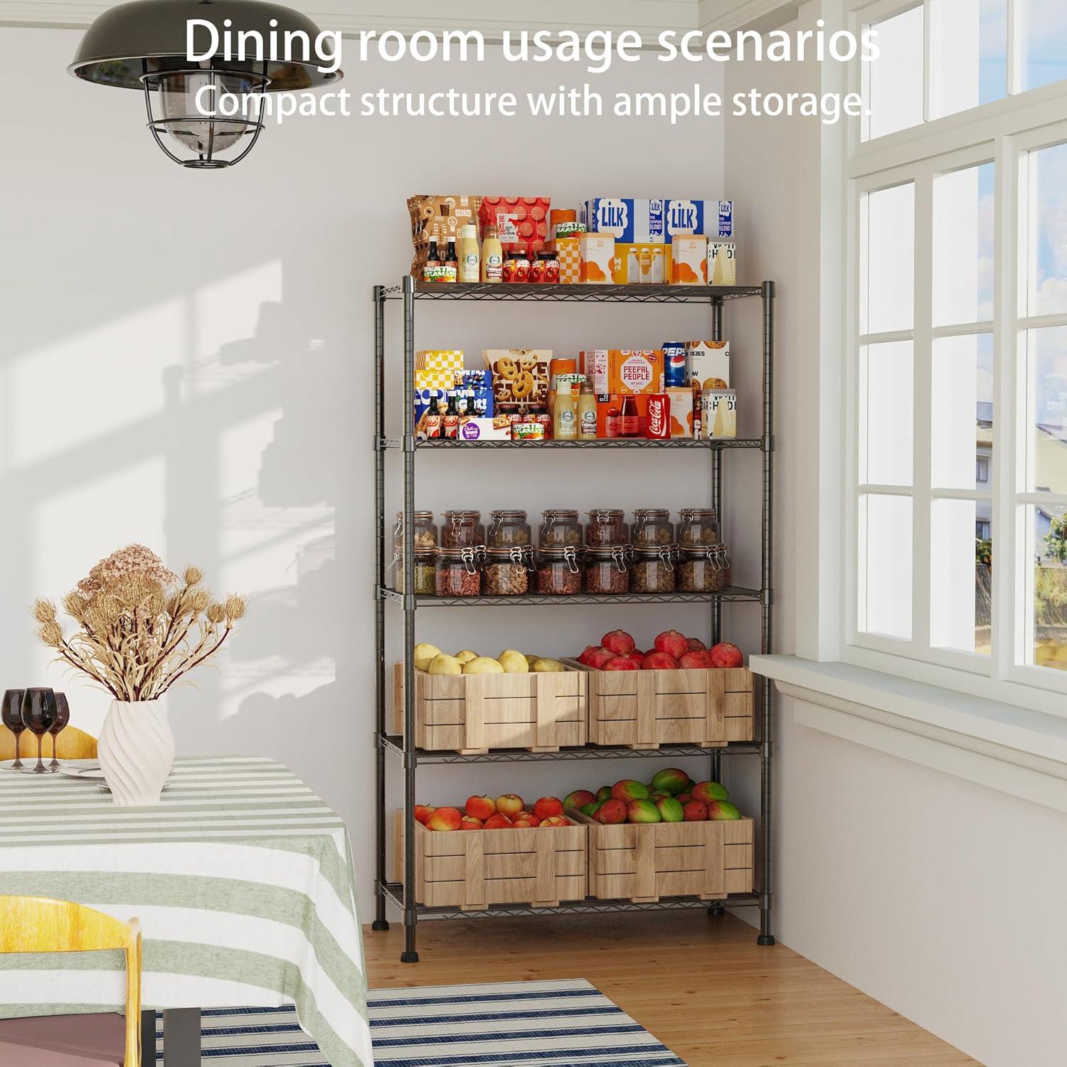 Honey-Can-Do 5-Shelf Steel Adjustable Storage Shelves, Black, Holds up to 350 lb per Shelf