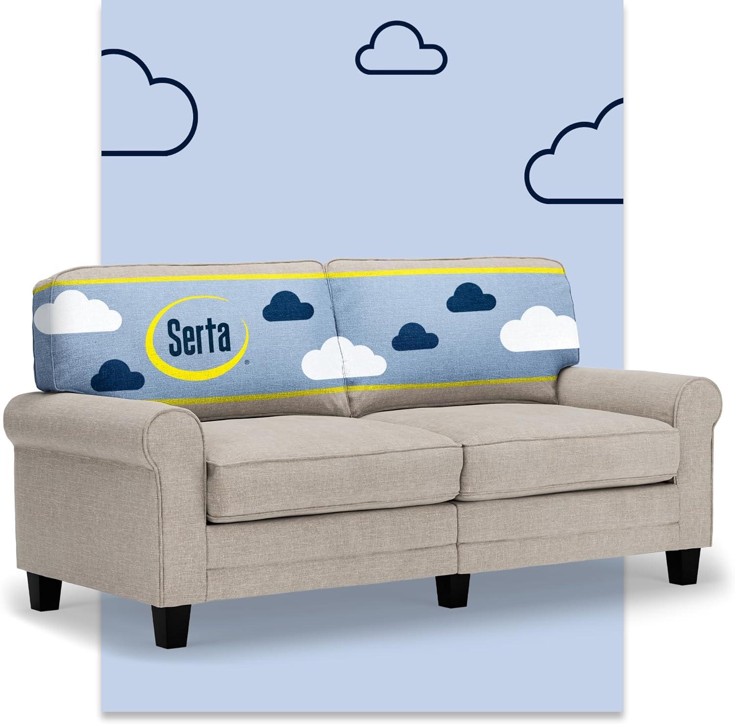 Serta Copenhagen 73" Rolled Arm Sofa, Easy Care Fabric, Soft Pillow Back, Pocket Coil Seat Cushions