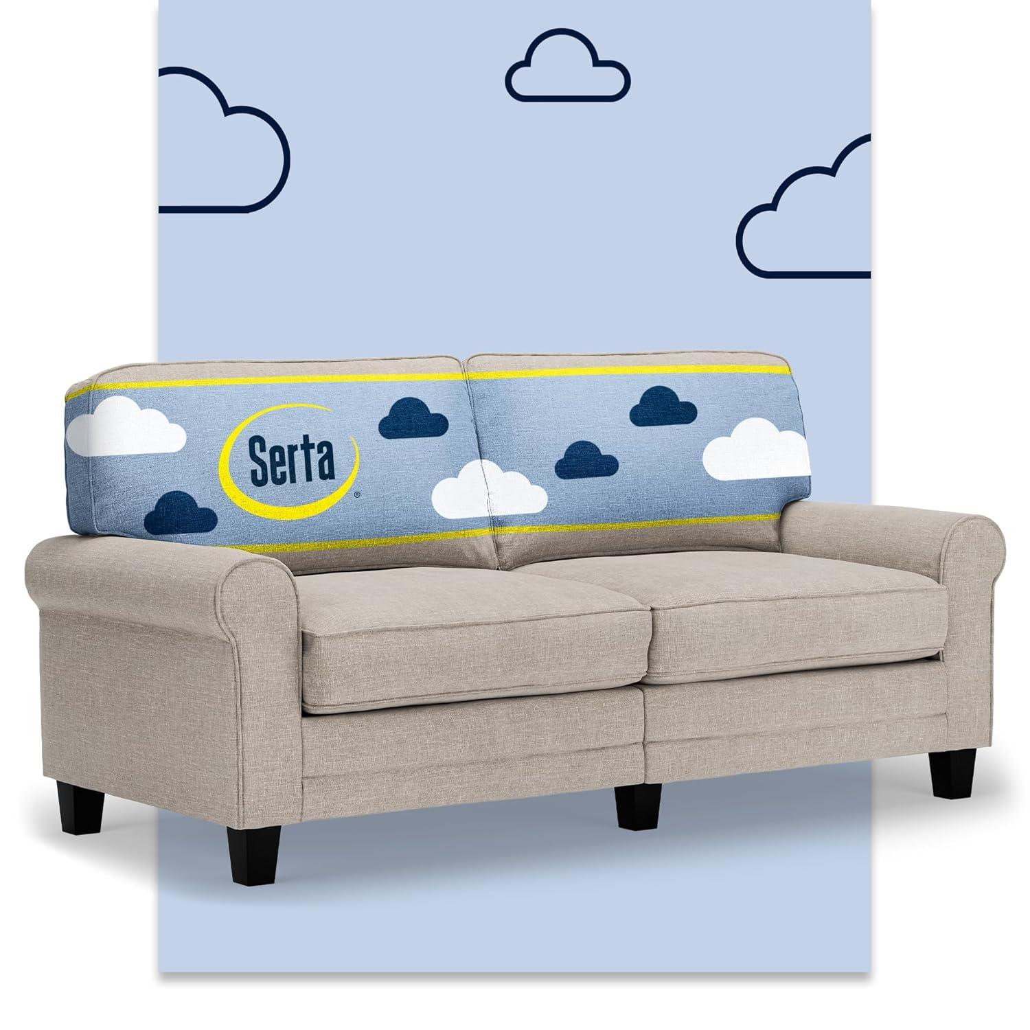 Serta Copenhagen 73" Rolled Arm Sofa, Easy Care Fabric, Soft Pillow Back, Pocket Coil Seat Cushions