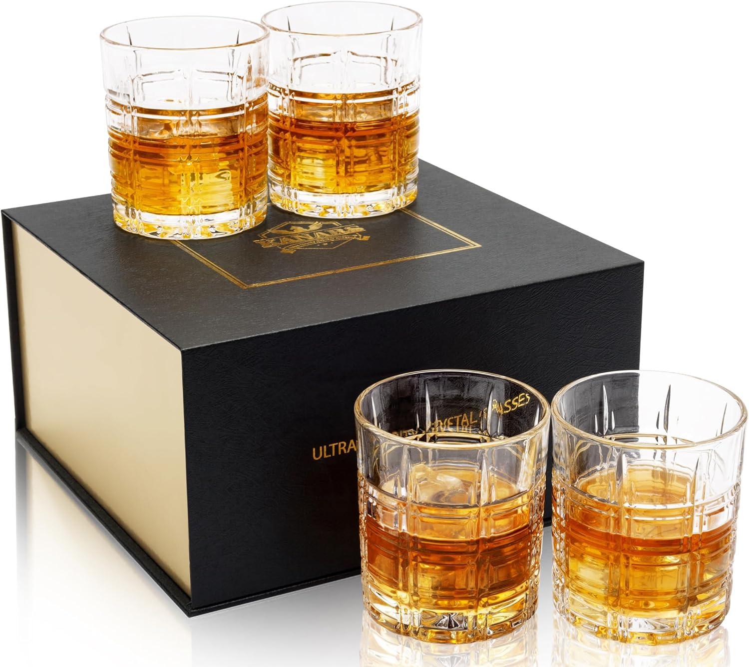 KANARS Whiskey Glasses Set of 4, 10 oz Rocks Glassware for Scotch Bourbon Liquor, Whisky Tumbler