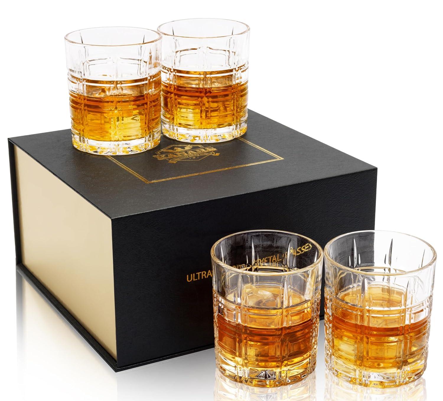 KANARS Whiskey Glasses Set of 4, 10 oz Rocks Glassware for Scotch Bourbon Liquor, Whisky Tumbler