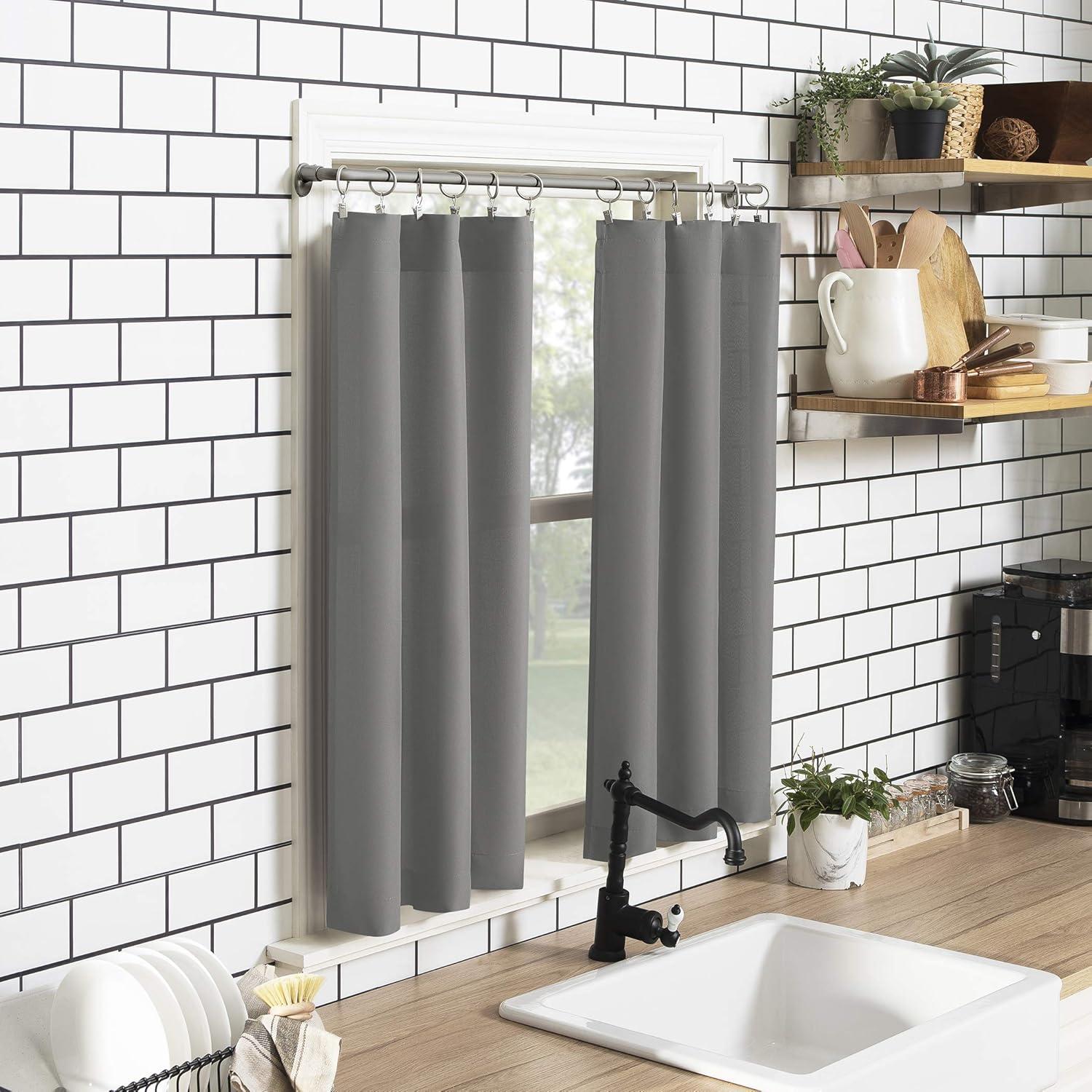 Martine Microfiber Semi Sheer Rod Pocket Kitchen Curtain Valance and Tiers Set - No. 918